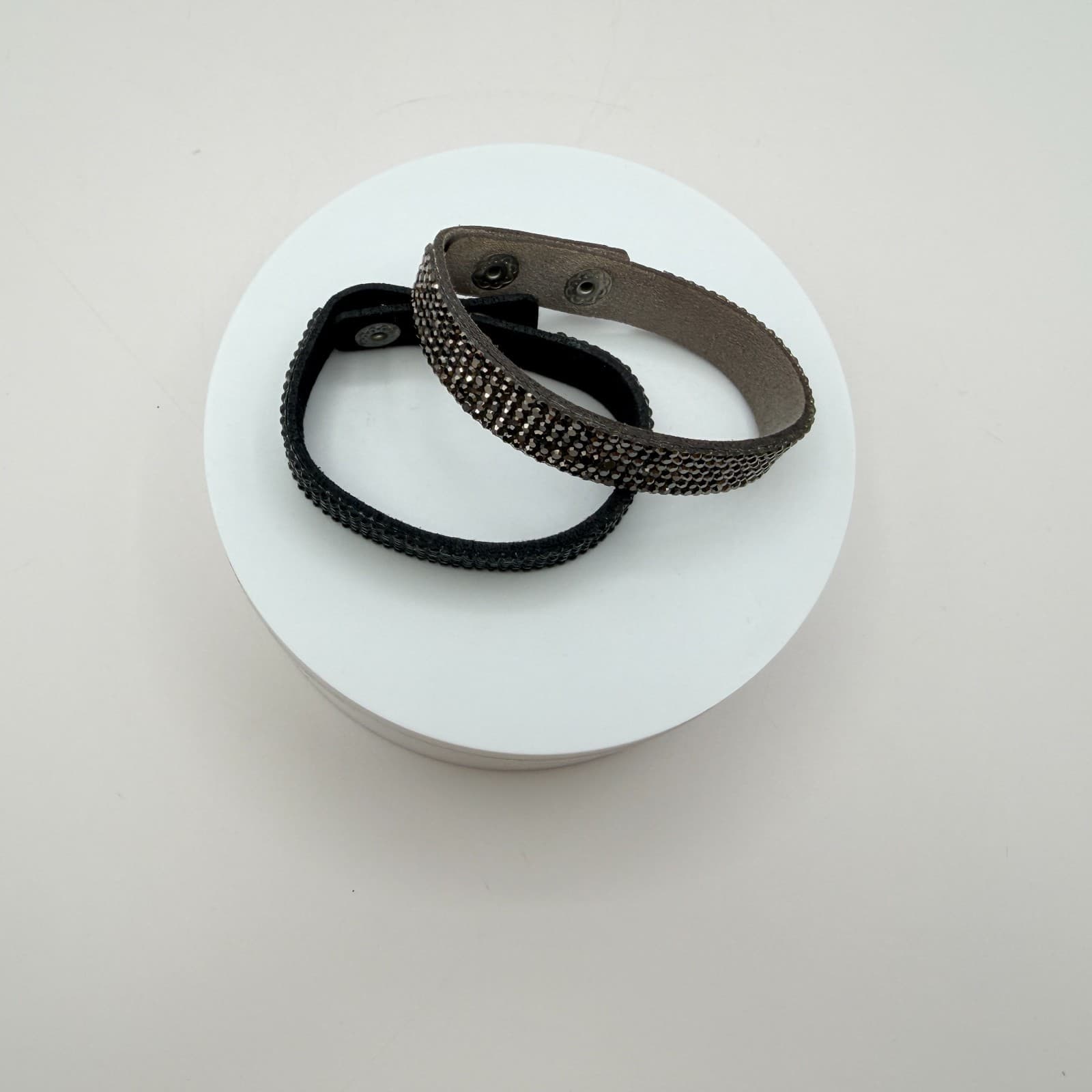 Vintage Y2K Black Silver Rhinestone Beaded Snap Cuff Bracelets Lot 2 Jewelry - Thumbnail 6