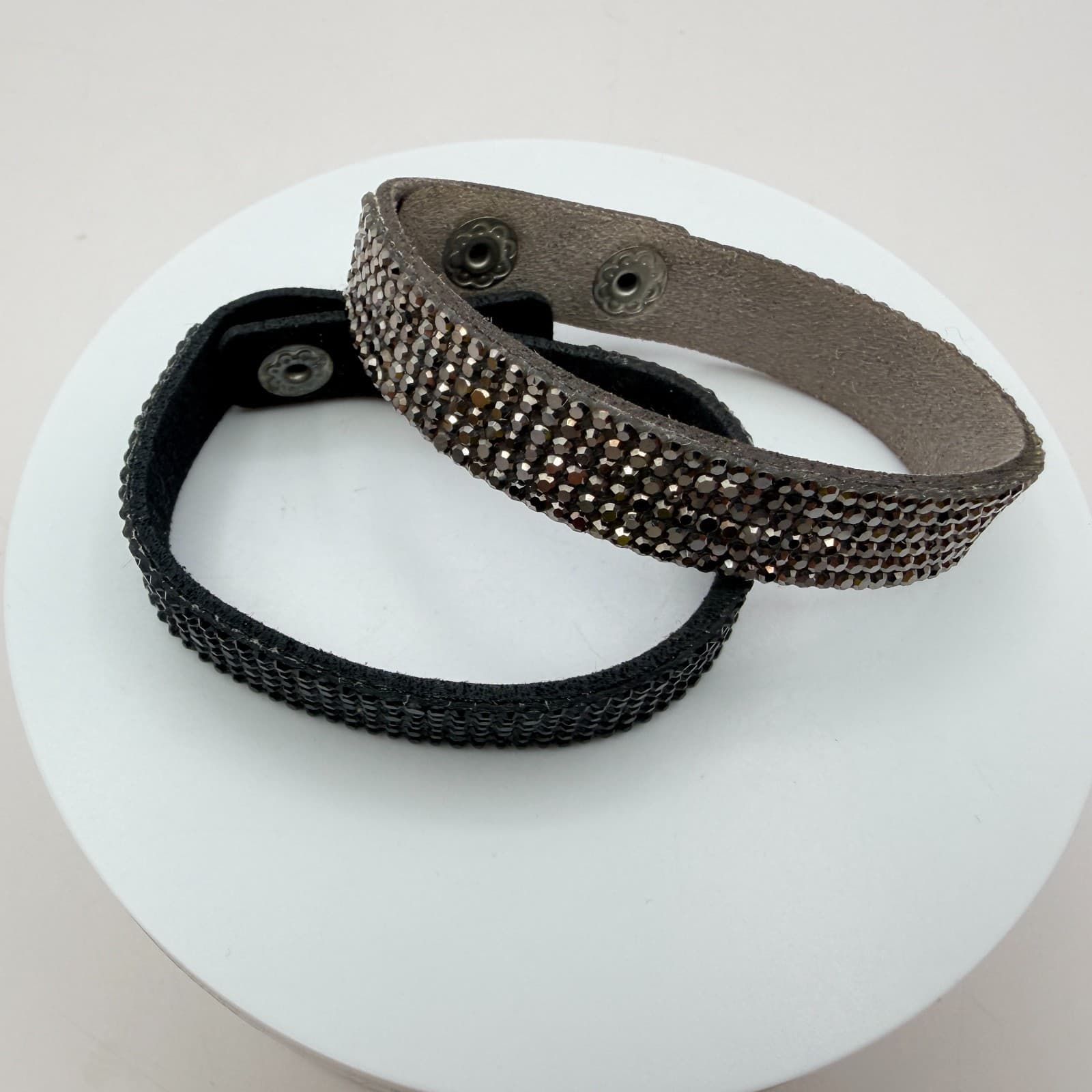 Vintage Y2K Black Silver Rhinestone Beaded Snap Cuff Bracelets Lot 2 Jewelry - Thumbnail 4