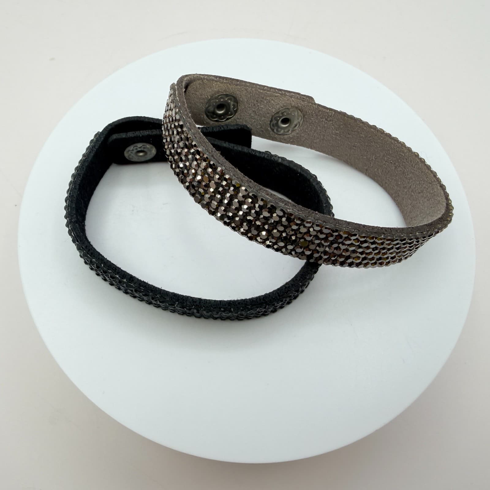 Vintage Y2K Black Silver Rhinestone Beaded Snap Cuff Bracelets Lot 2 Jewelry - Thumbnail 7