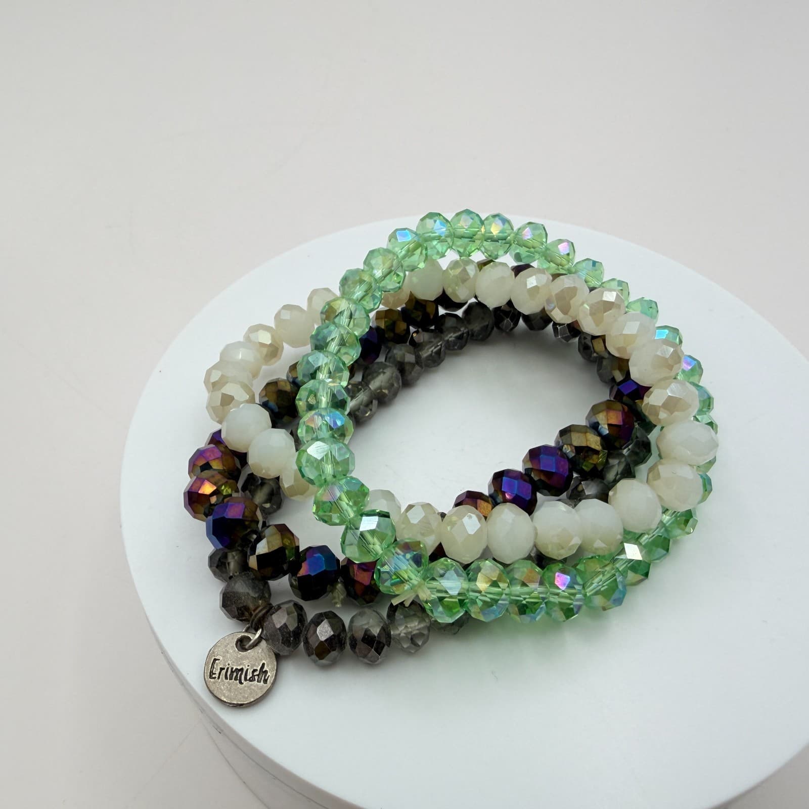 Vintage Y2K Erimish Silver Tone Colorfull Stretch Beaded Bracelet 4pc Jewelry - Thumbnail 3