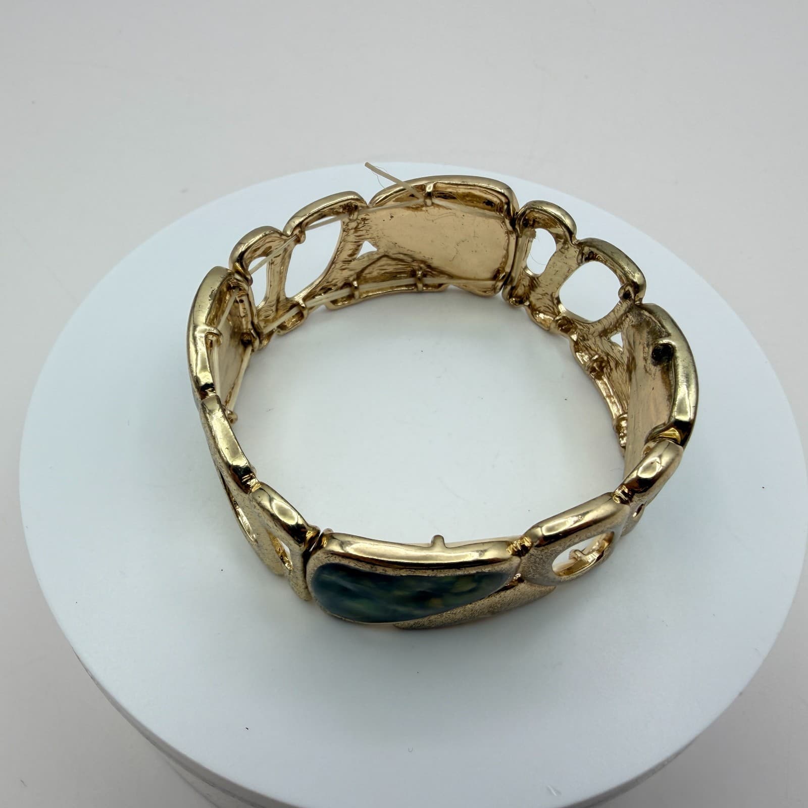 Vintage Y2K Polycrome Faux Abalone Shell Link Bracelet Gold Tone Jewelry - Thumbnail 5