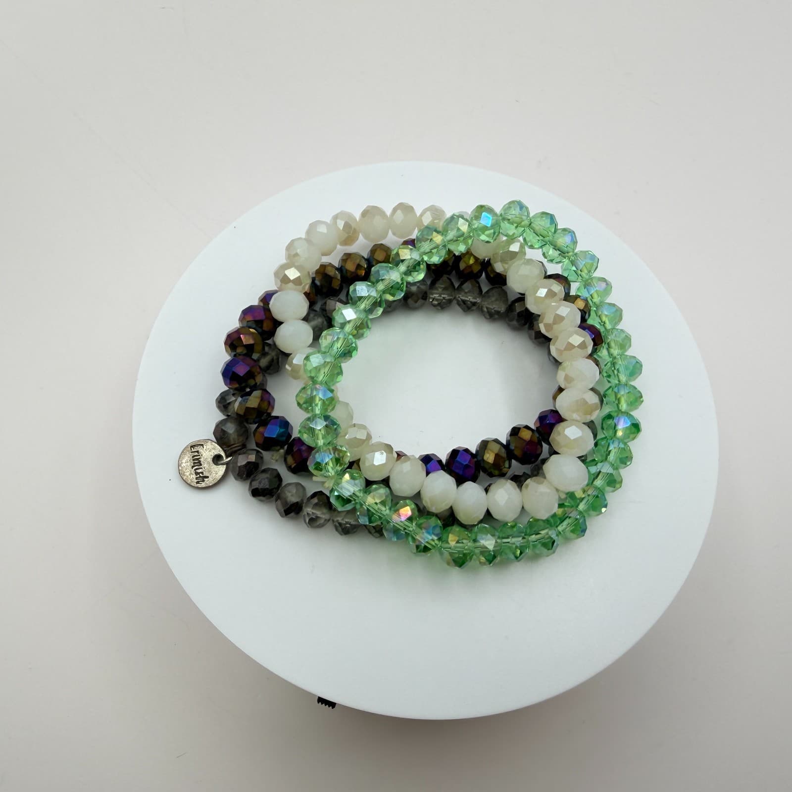 Vintage Y2K Erimish Silver Tone Colorfull Stretch Beaded Bracelet 4pc Jewelry - Thumbnail 8