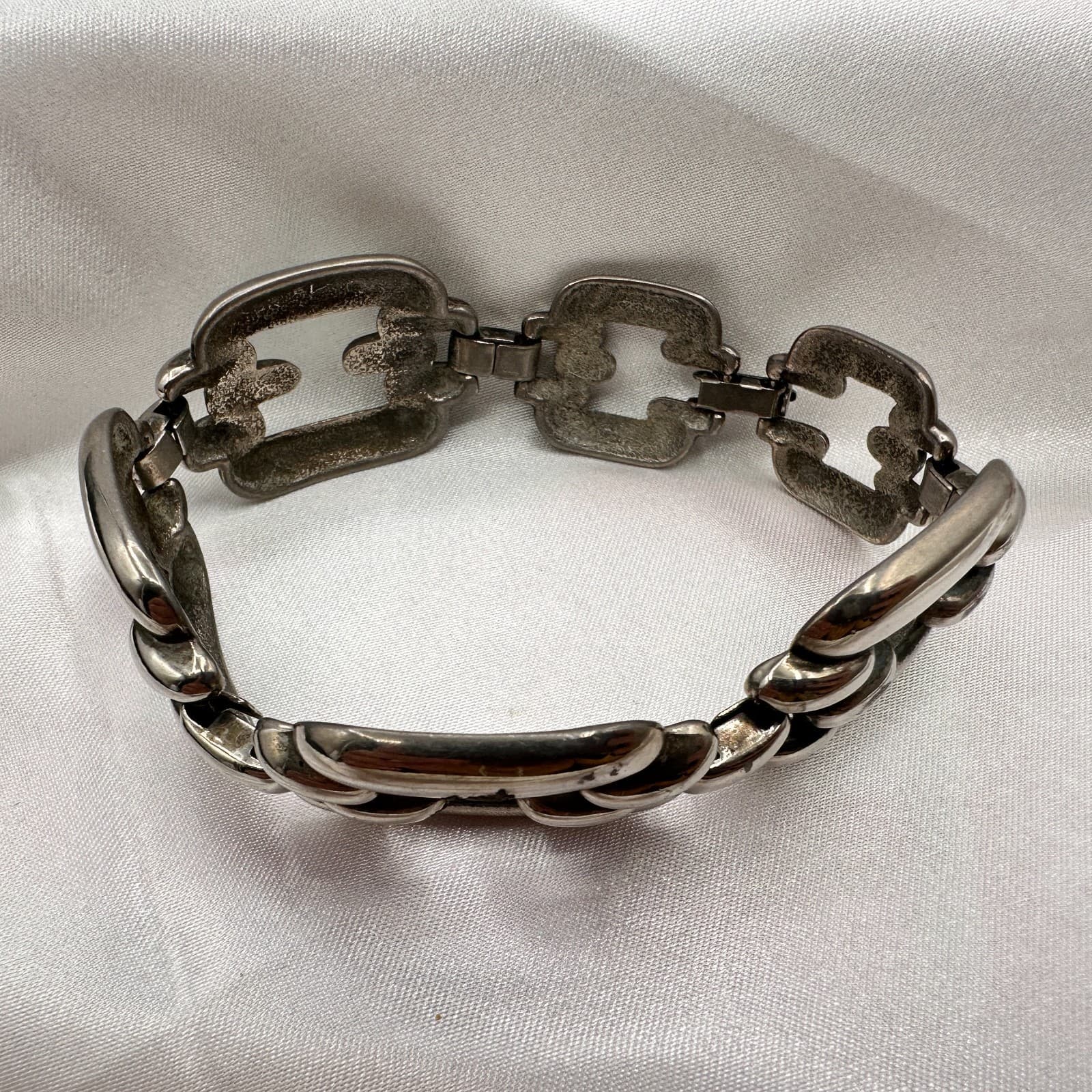 Vintage 80s Silver Tone Chunky Link Bracelet Bold Statement Geometric Modernist - Thumbnail 4