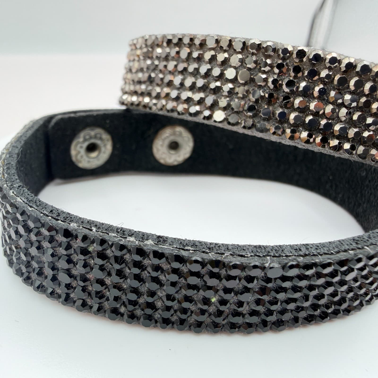 Vintage Y2K Black Silver Rhinestone Beaded Snap Cuff Bracelets Lot 2 Jewelry - Thumbnail 5