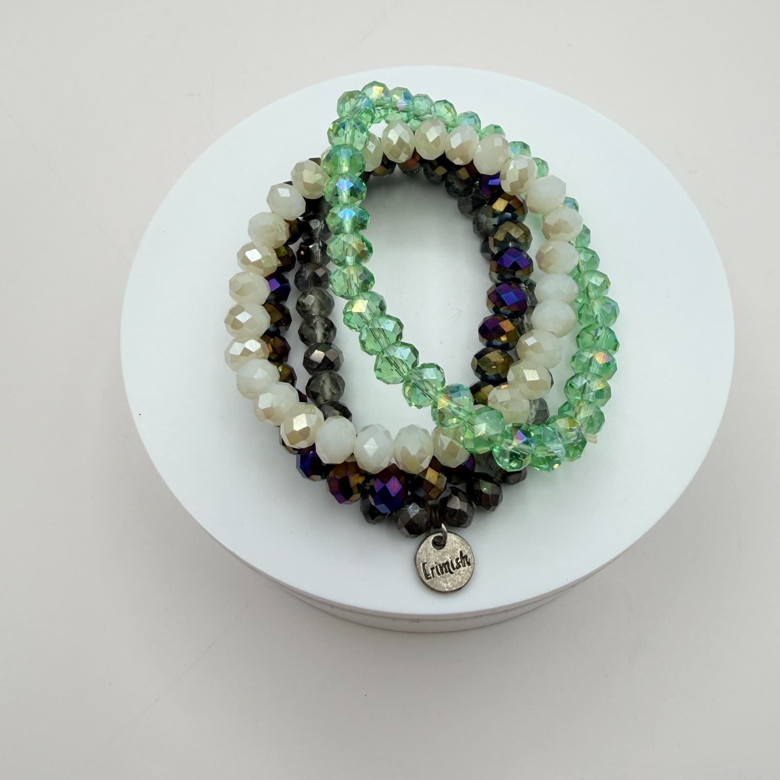 Vintage Y2K Erimish Silver Tone Colorfull Stretch Beaded Bracelet 4pc Jewelry - Thumbnail 2