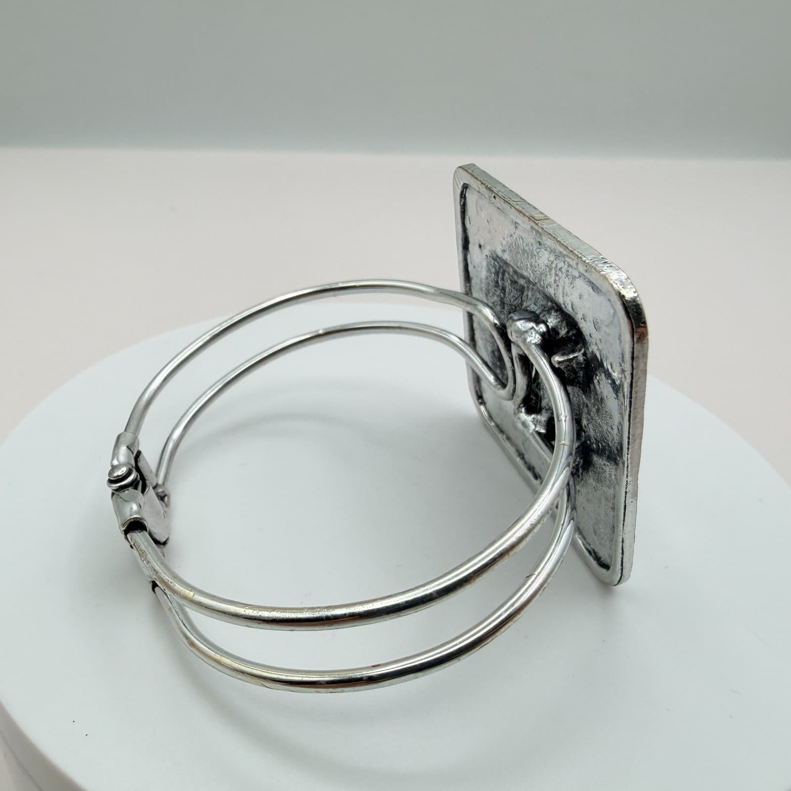 Vintage Y2K Clear Square Rhinestone Open Cuff Bracelet Silver Tone Jewelry - Thumbnail 7