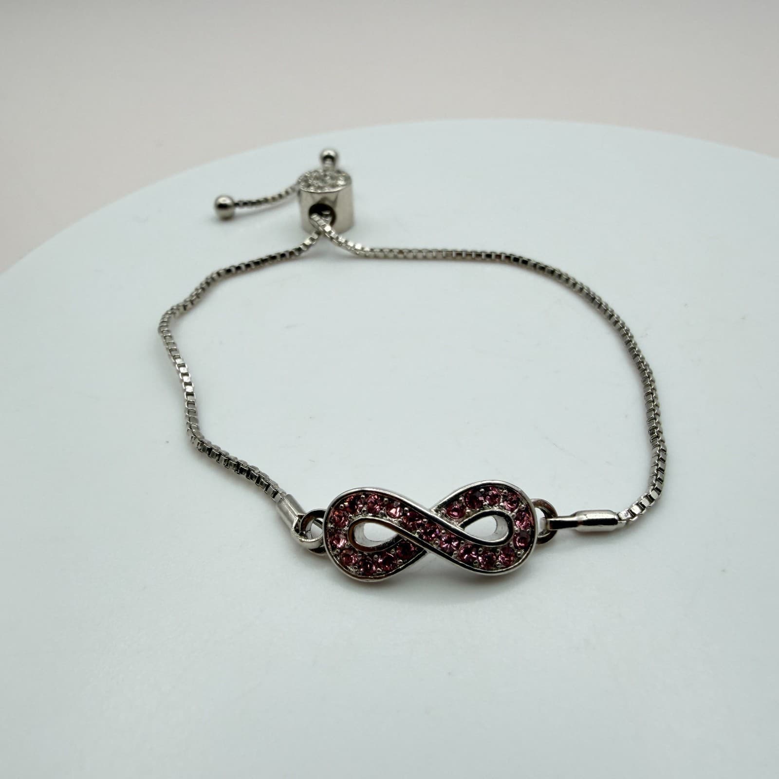 Vintage Y2K Silver Tone Rhinestone Infinity Symbol Bolo Bracelet Women's Jewelry - Thumbnail 5
