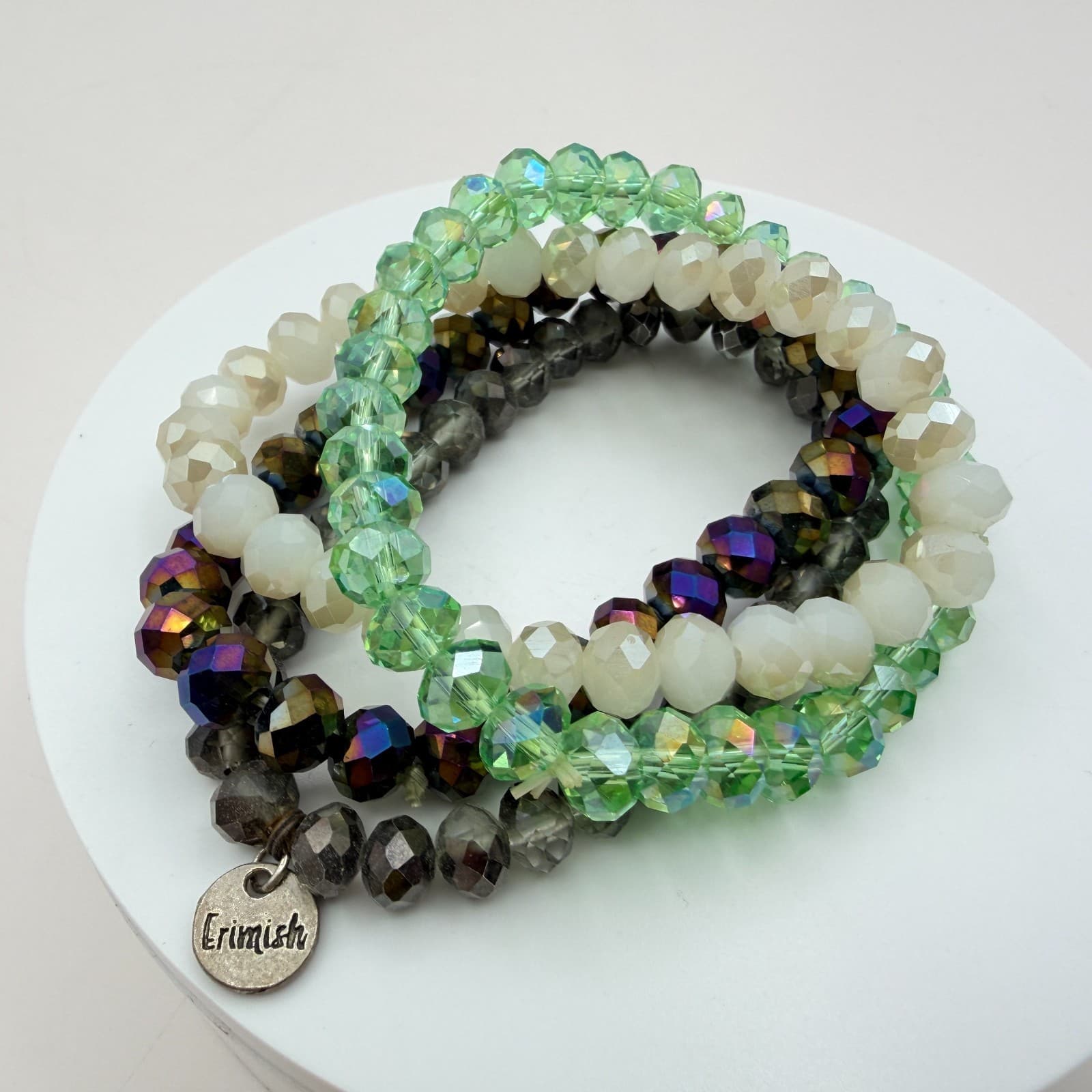 Vintage Y2K Erimish Silver Tone Colorfull Stretch Beaded Bracelet 4pc Jewelry - Thumbnail 4