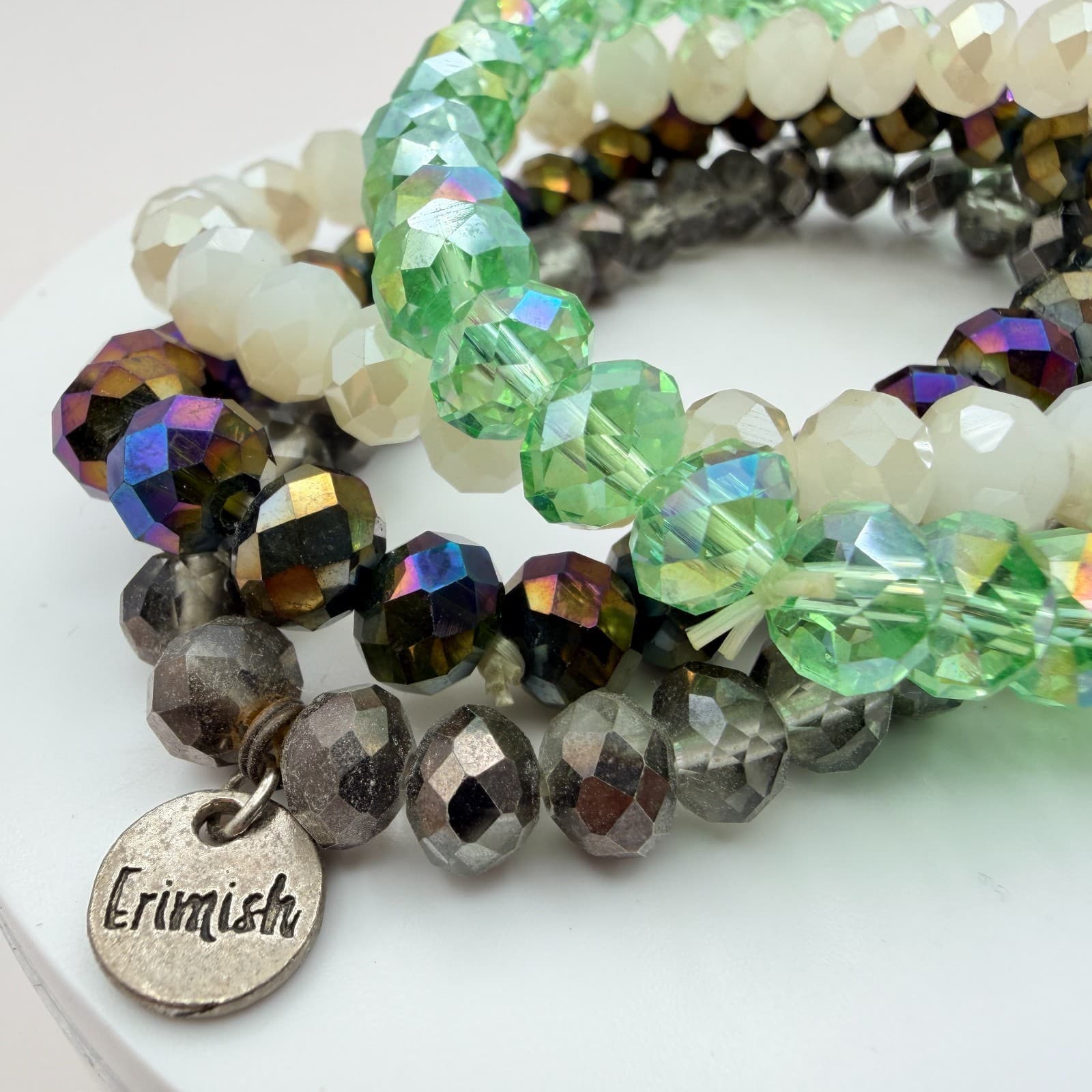 Vintage Y2K Erimish Silver Tone Colorfull Stretch Beaded Bracelet 4pc Jewelry - Thumbnail 5