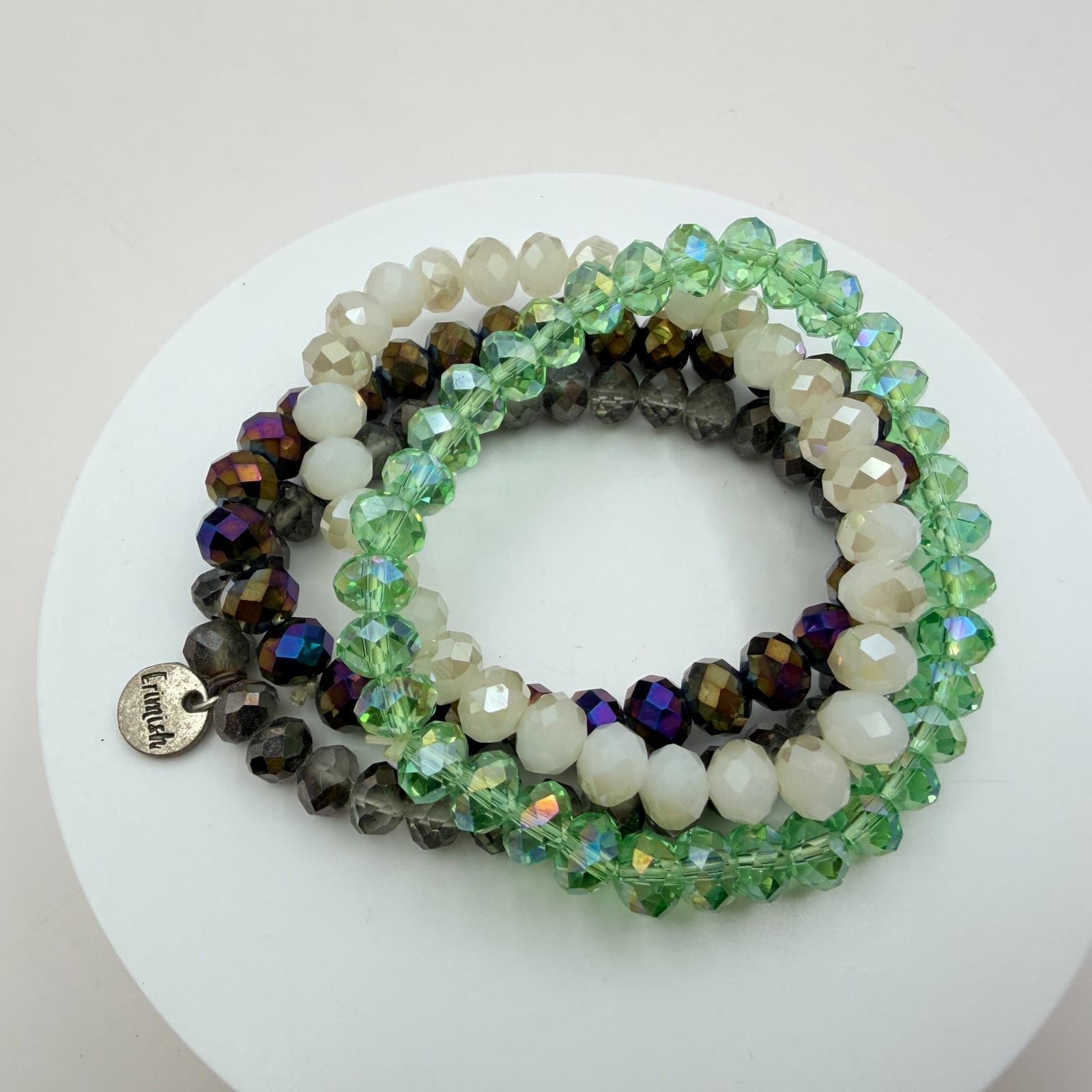 Vintage Y2K Erimish Silver Tone Colorfull Stretch Beaded Bracelet 4pc Jewelry - Thumbnail 9