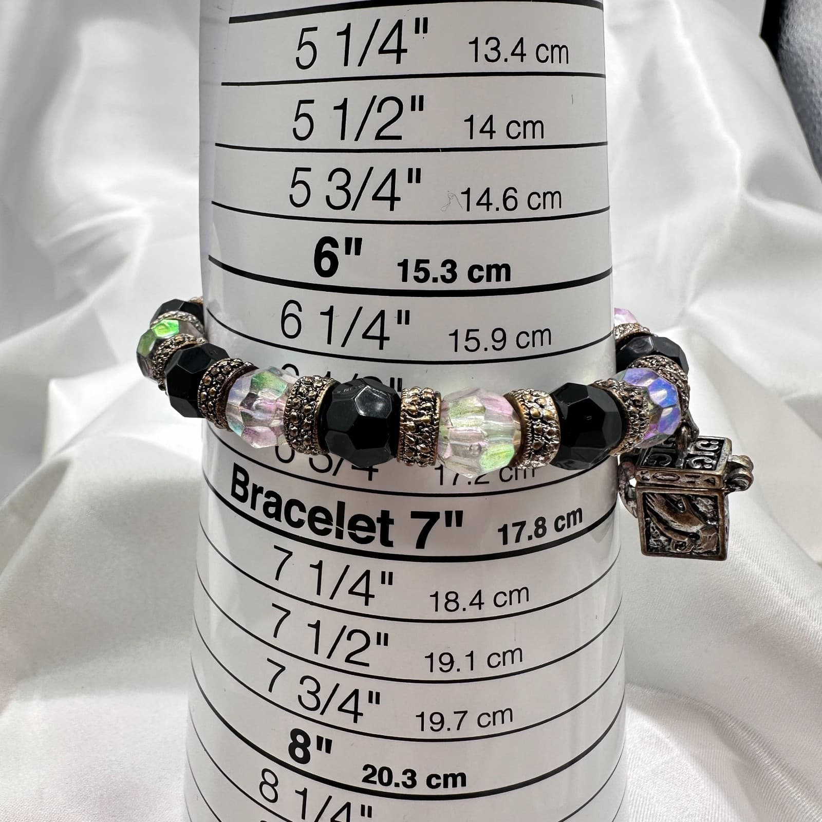 Vintage 90s Glass Bead Silver Tone Locket Charm Bracelet Boho Fashion Jewelry - Thumbnail 10