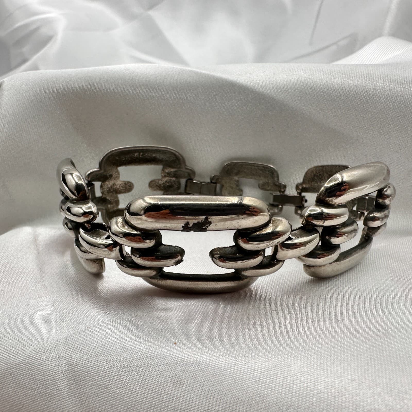 Vintage 80s Silver Tone Chunky Link Bracelet Bold Statement Geometric Modernist - Thumbnail 3