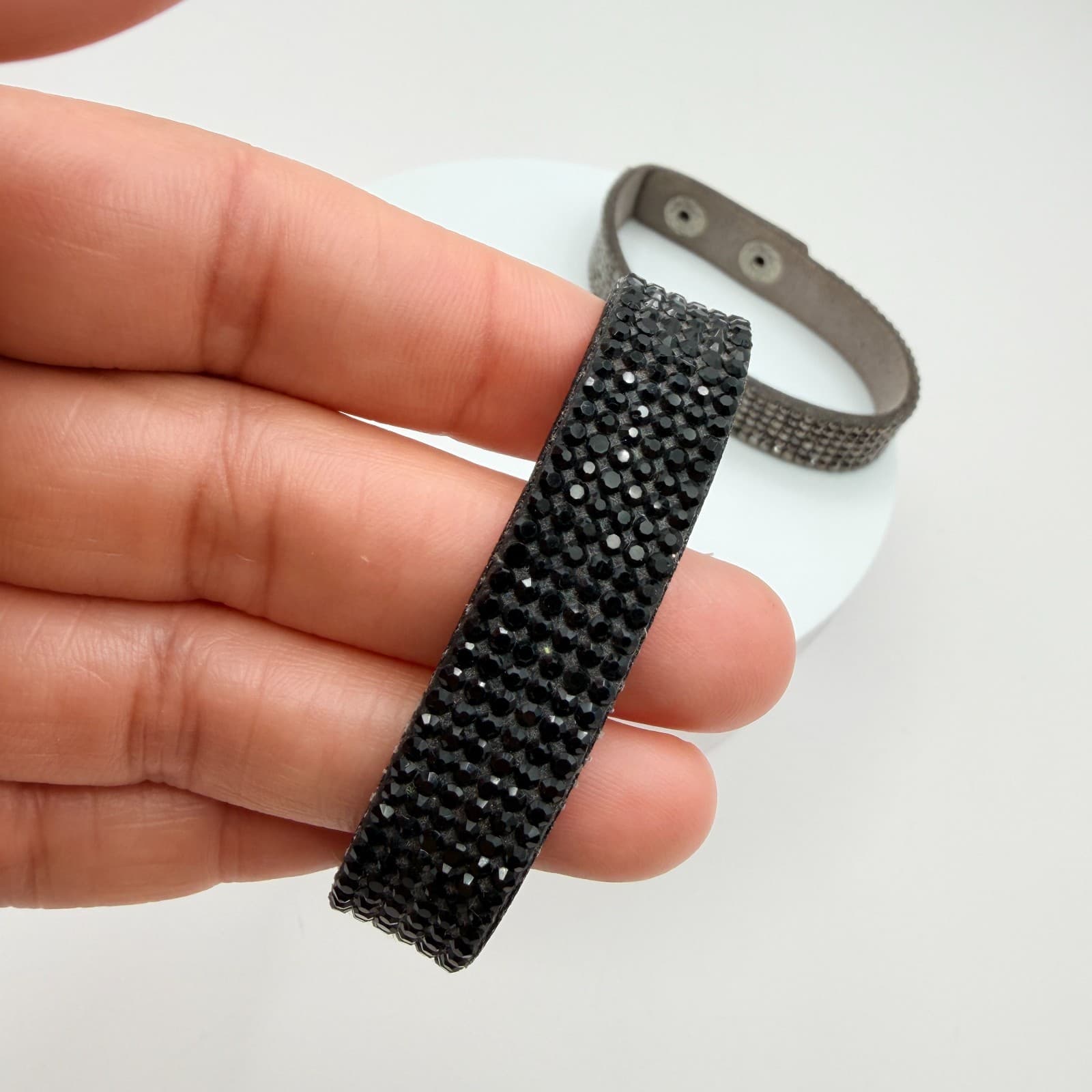 Vintage Y2K Black Silver Rhinestone Beaded Snap Cuff Bracelets Lot 2 Jewelry - Thumbnail 10