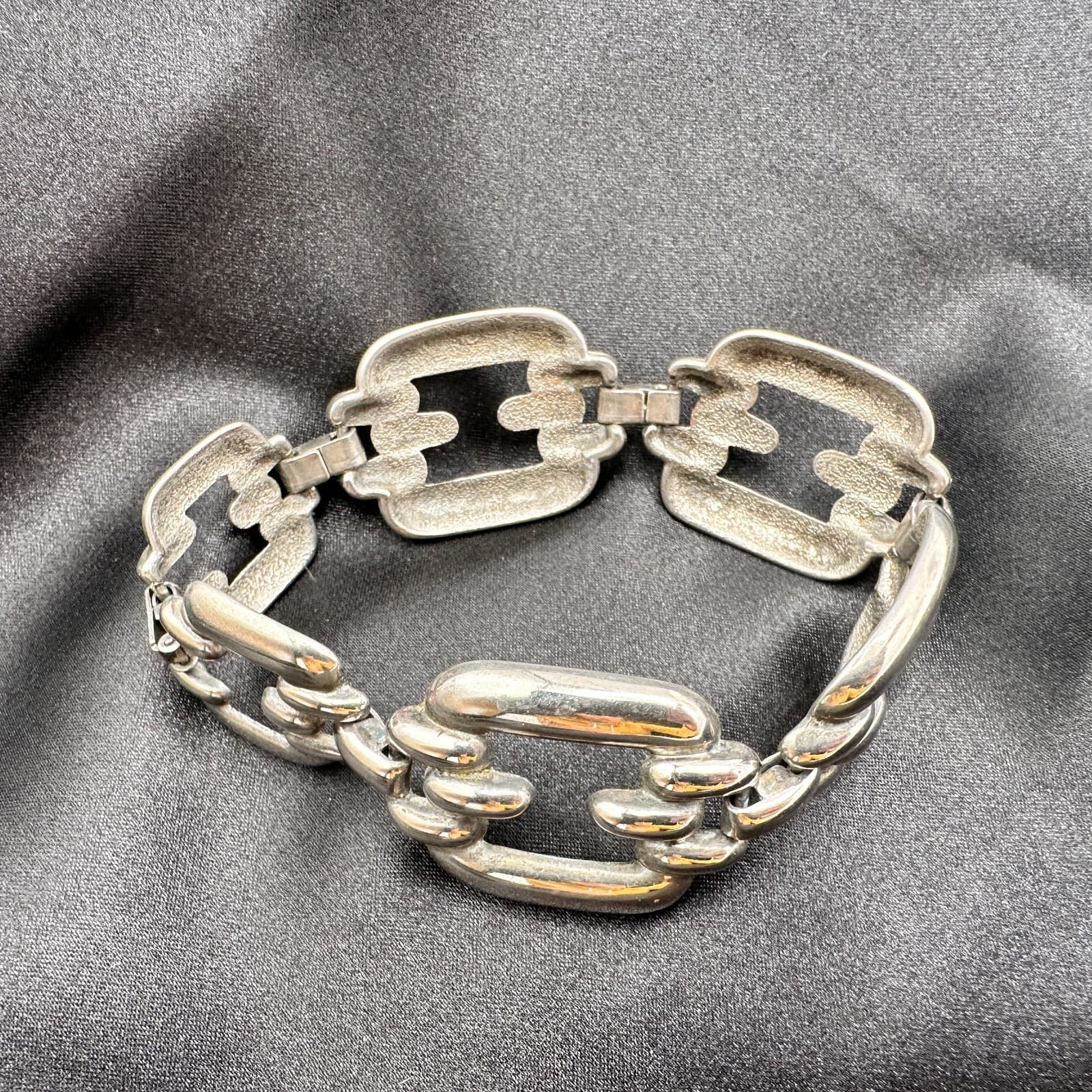 Vintage 80s Silver Tone Chunky Link Bracelet Bold Statement Geometric Modernist - Thumbnail 6