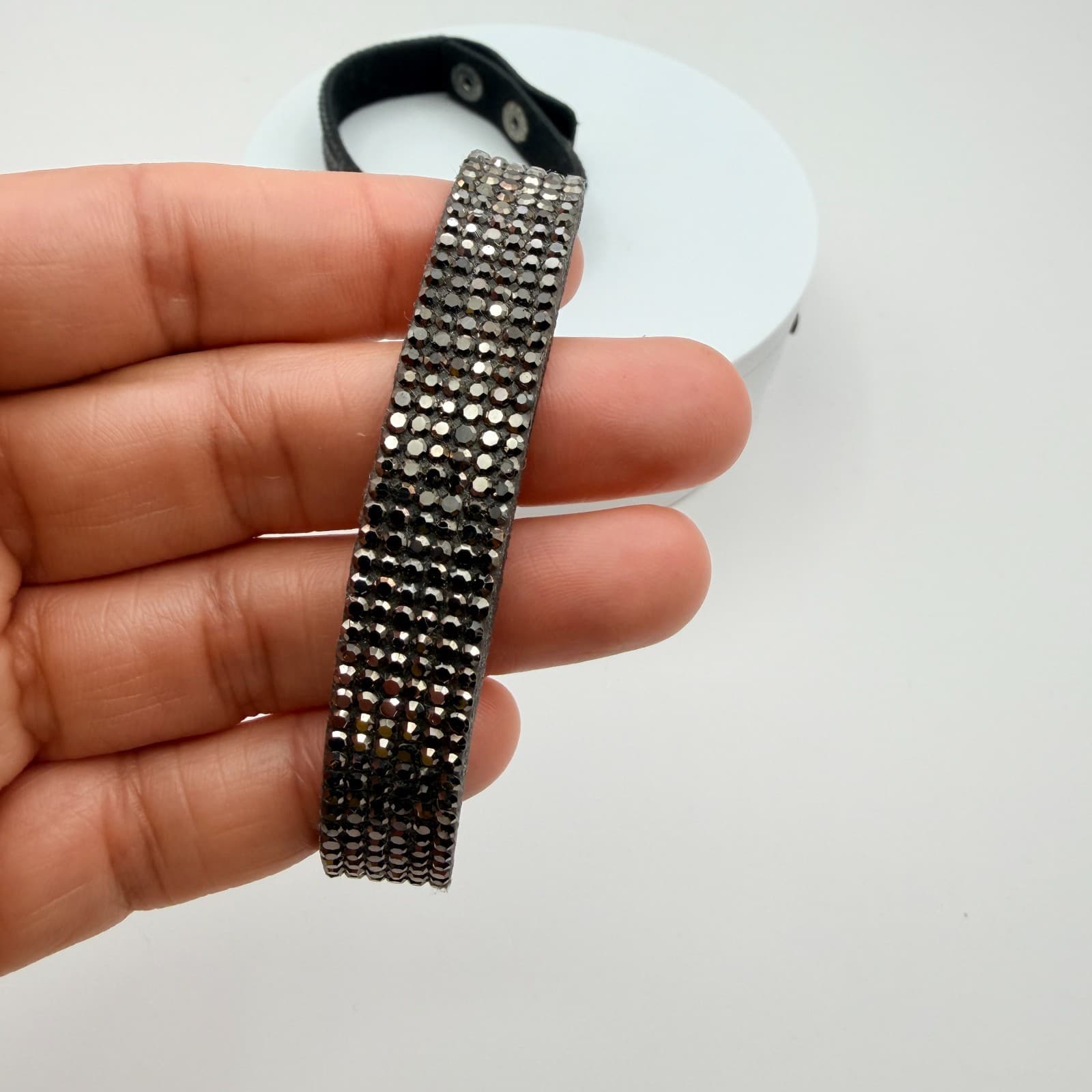 Vintage Y2K Black Silver Rhinestone Beaded Snap Cuff Bracelets Lot 2 Jewelry - Thumbnail 9