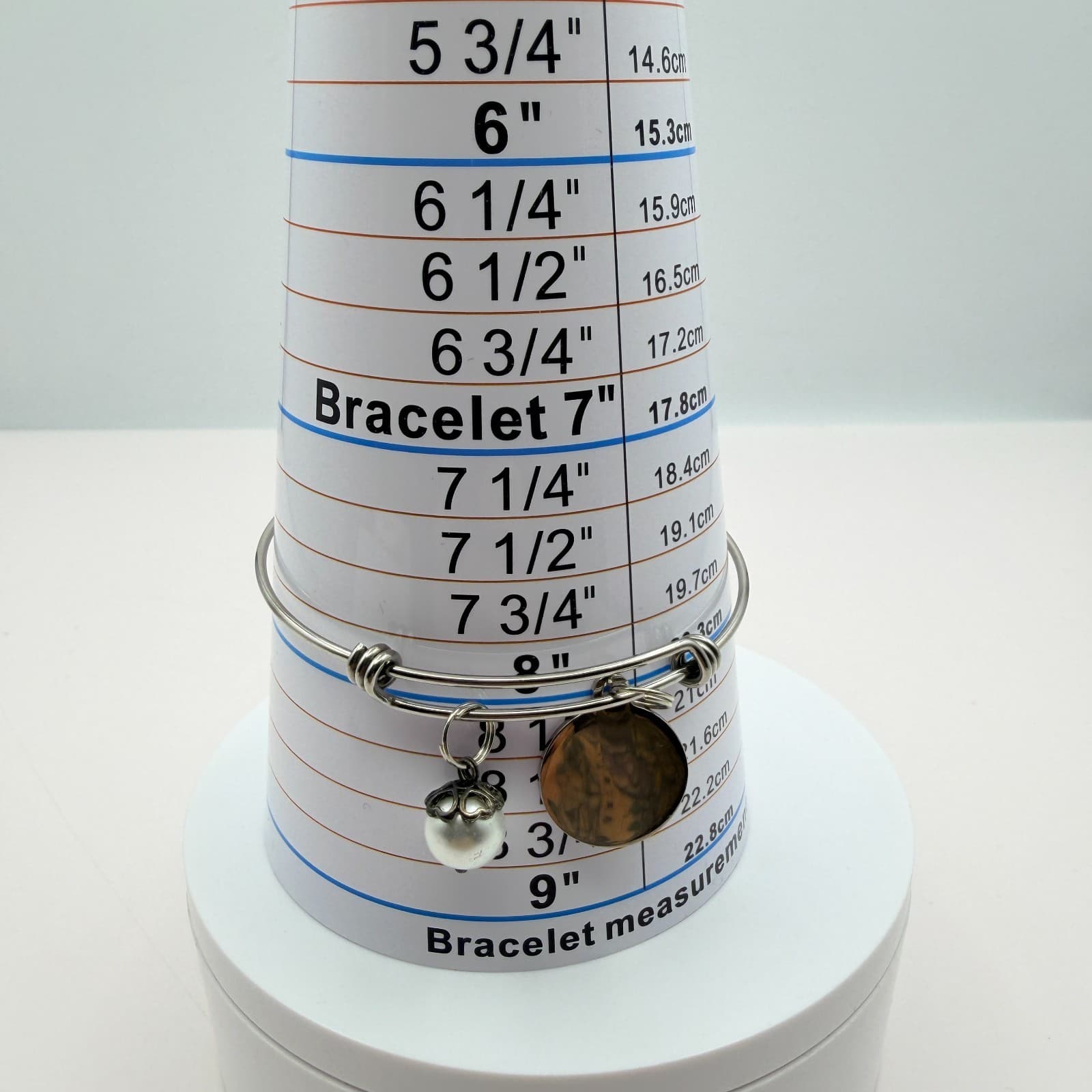 Vintage 90s Bridesmaid Silver Tone Expandable Bangle Bracelet Faux Pearl Charm - Thumbnail 9