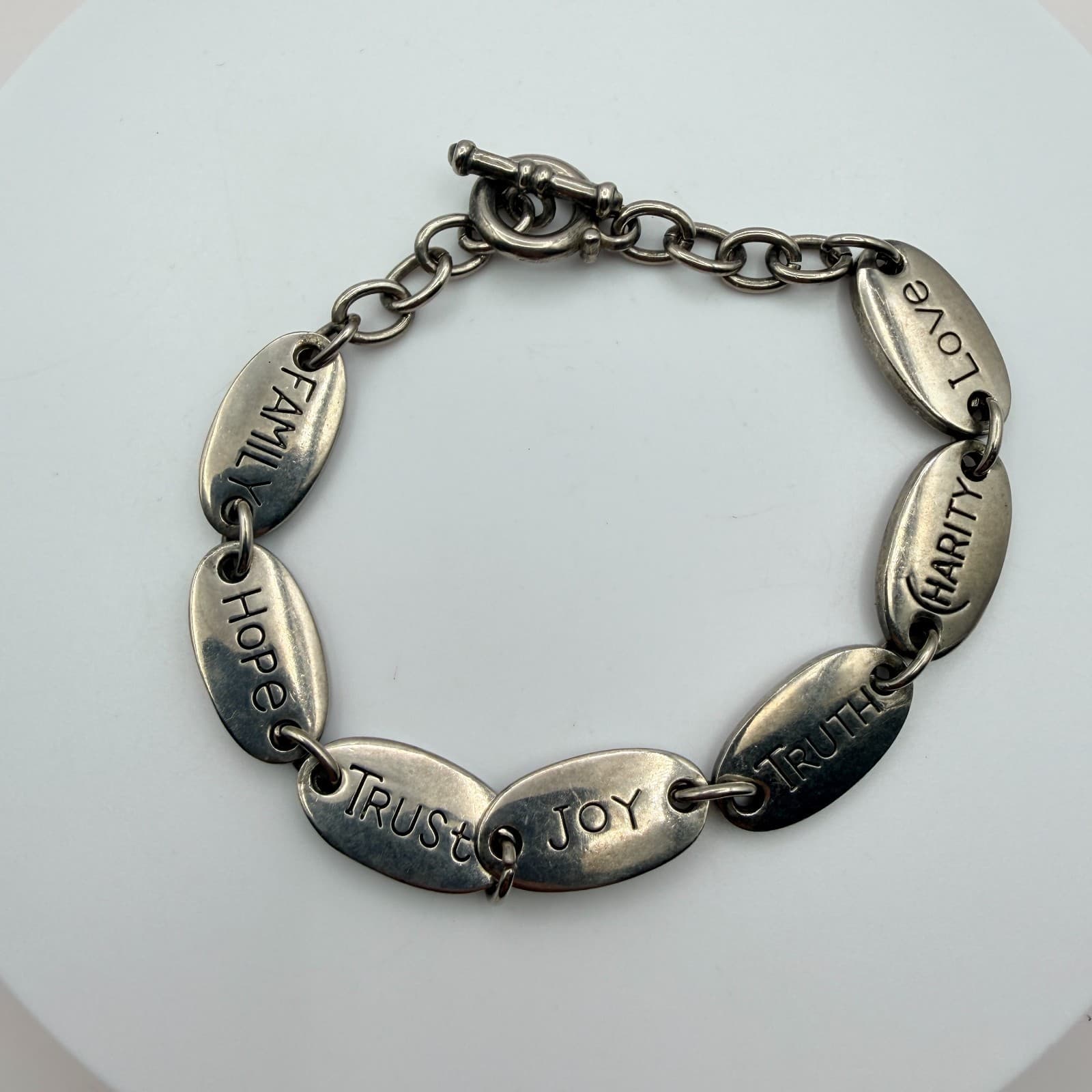 Vintage 90s Silver Tone Inspirational Message Oval Link Bracelet Fashion Jewelry - Thumbnail 4