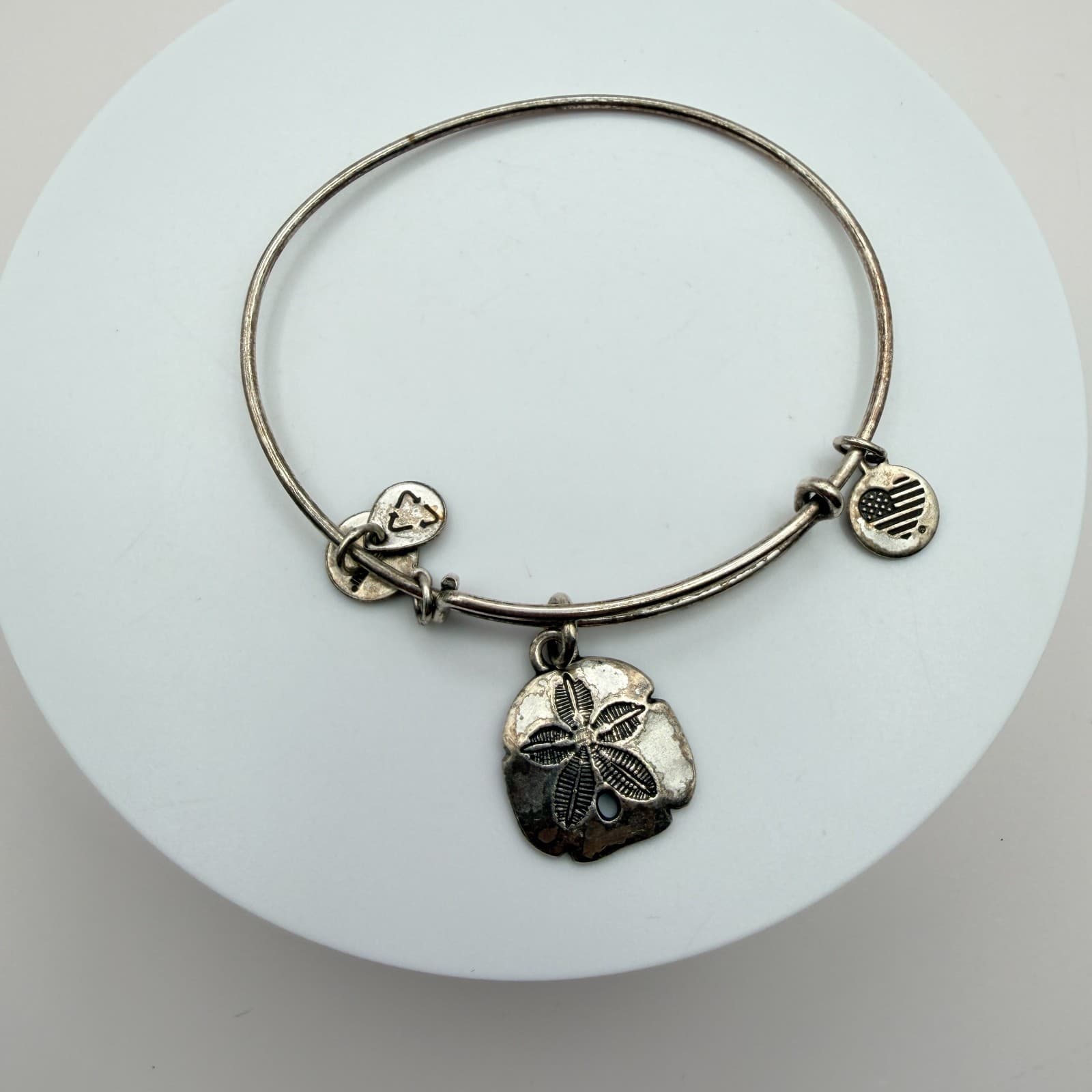 Vintage 90s Alex and Ani Sand Dollar Bangle Bracelet Silver Tone Coastal Jewelry - Thumbnail 3