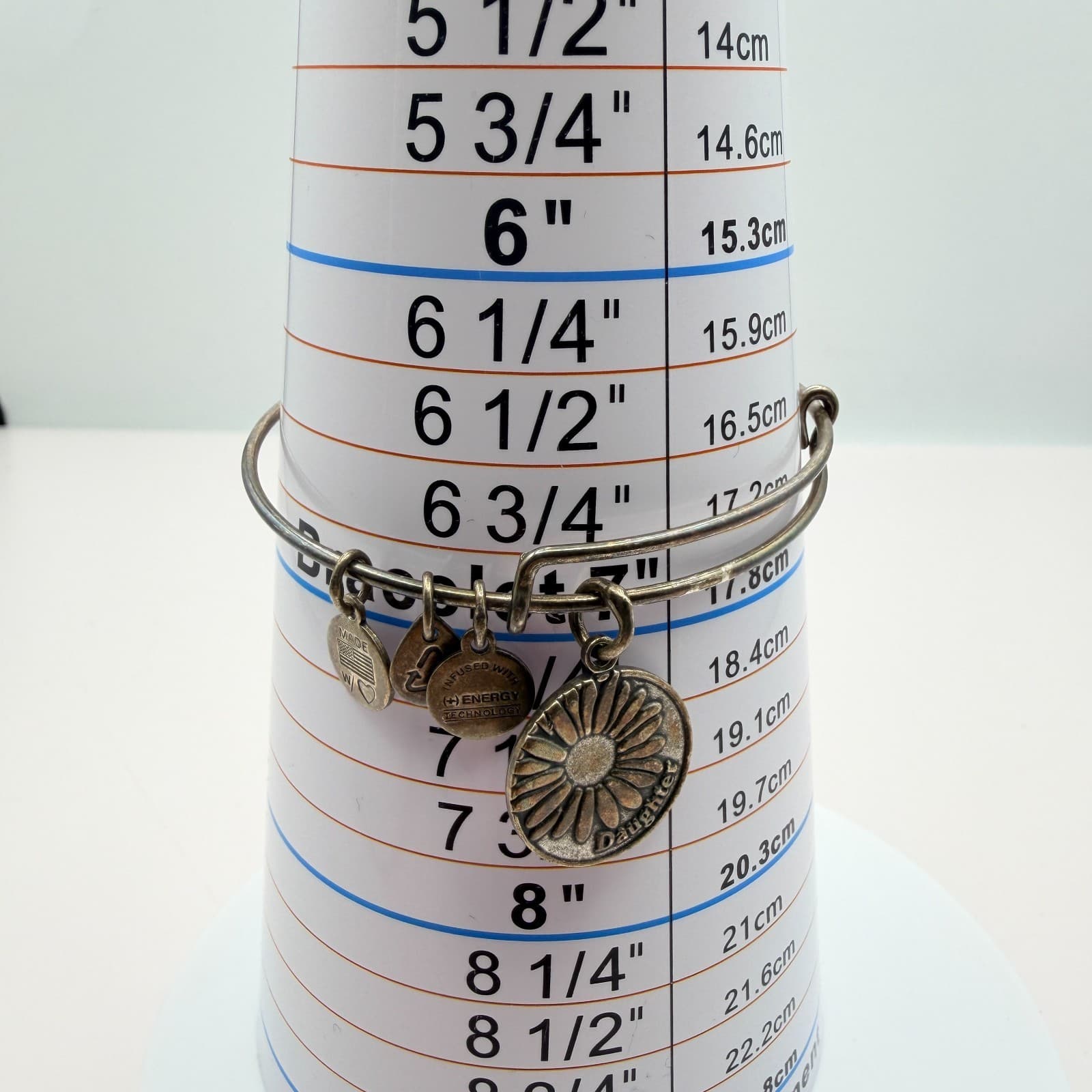 Vintage 90s Alex and Ani Silver Tone Daughter Daisy Flower Charm Bangle Bracelet - Thumbnail 9