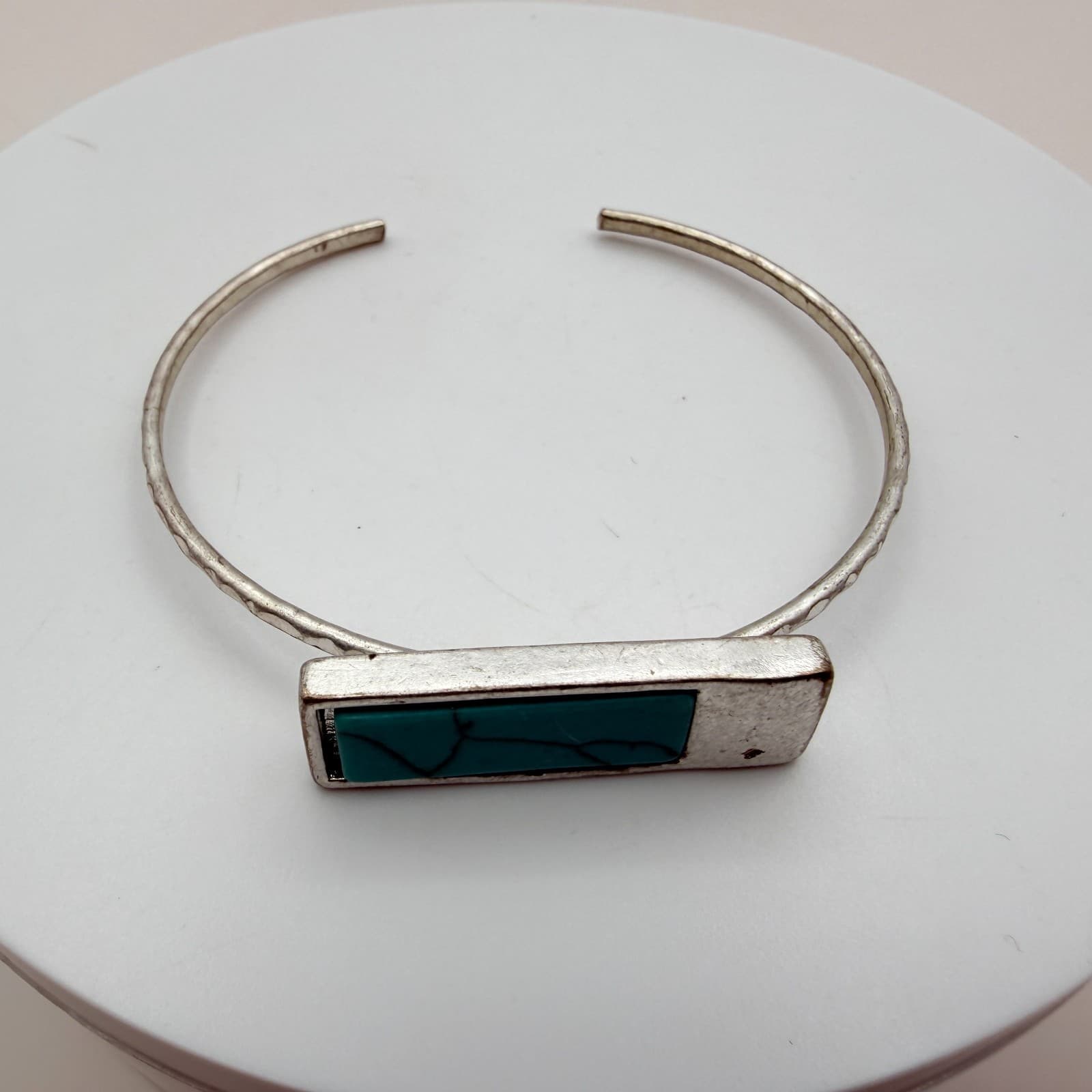 Vintage 90s Silver Tone Rectangular Faux Turquoise Cuff Bracelet Fashion Jewelry - Thumbnail 4