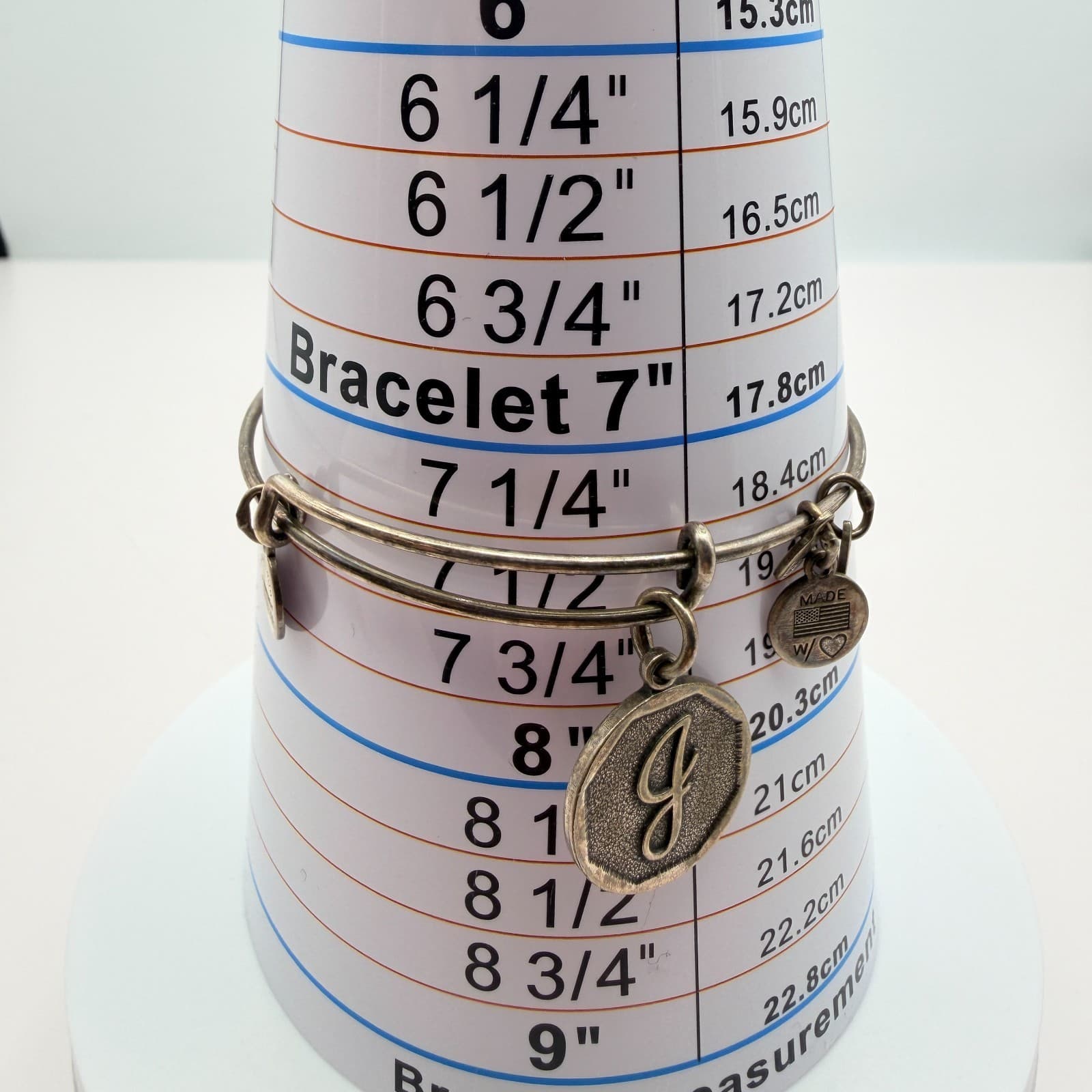 Vintage 90s Alex and Ani Silver Tone Initial Charm Bangle Bracelet Retro Jewelry - Thumbnail 9