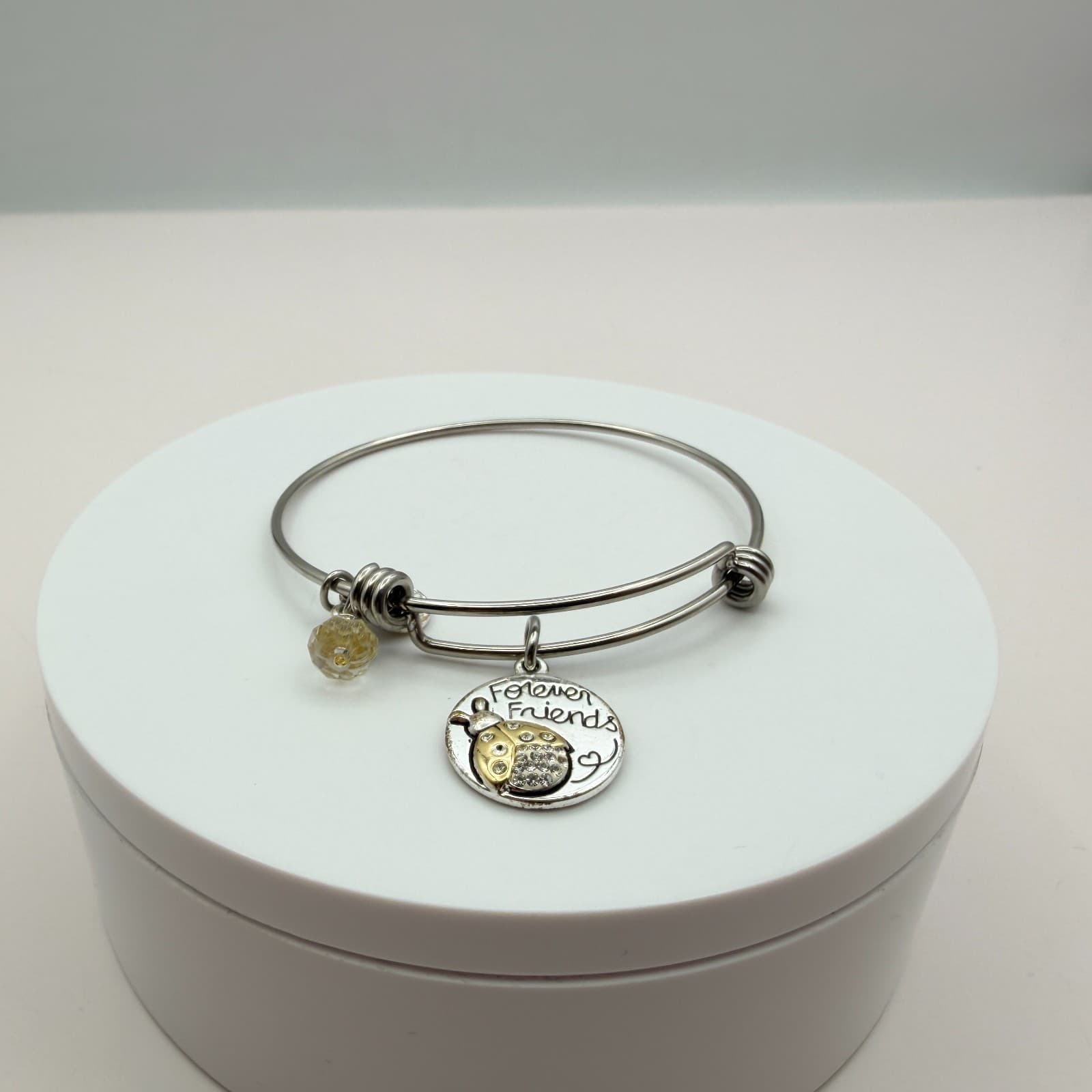 Vintage 90s Love This Life Silver Tone Forever Friends Ladybug Bangle Bracelet - Thumbnail 5