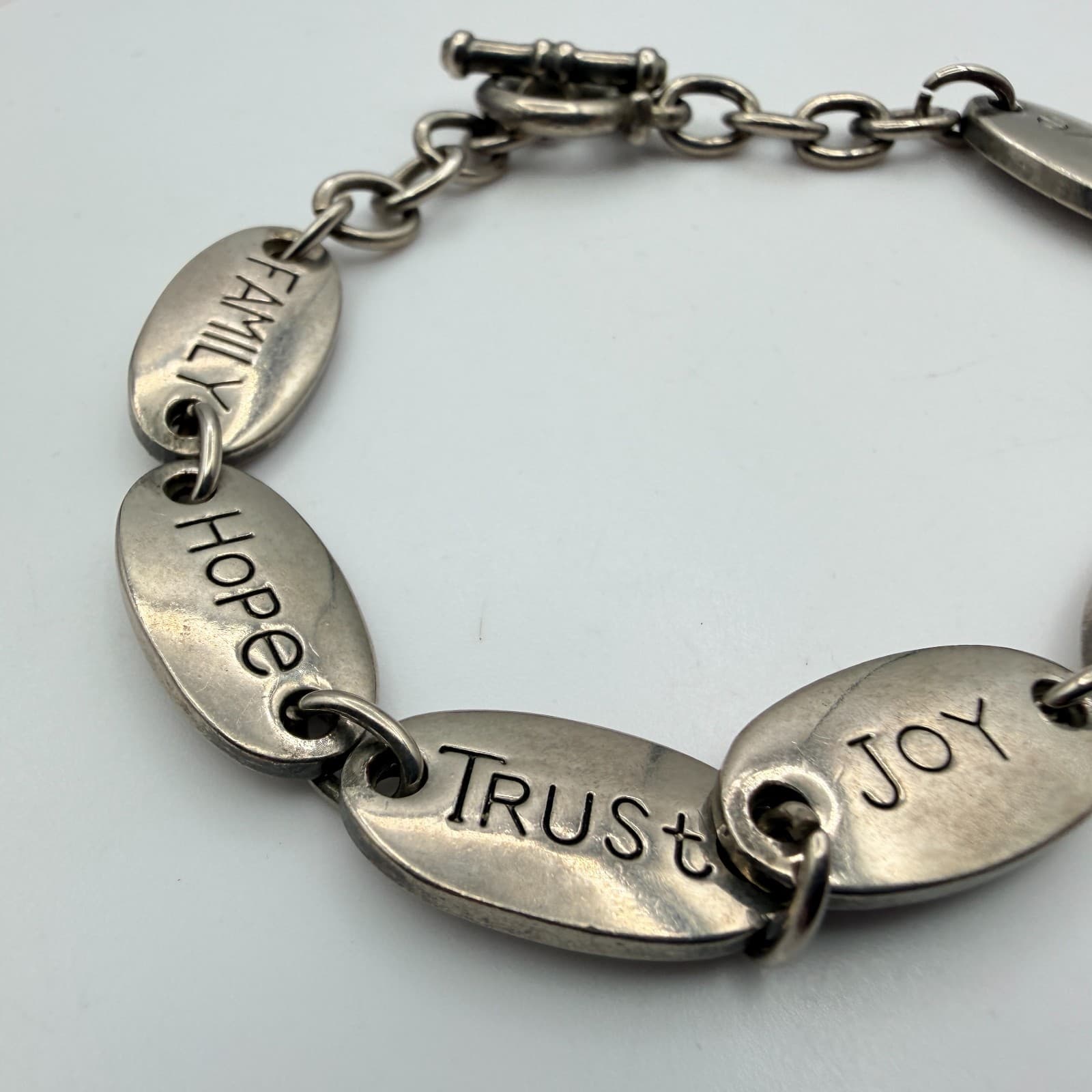 Vintage 90s Silver Tone Inspirational Message Oval Link Bracelet Fashion Jewelry - Thumbnail 6