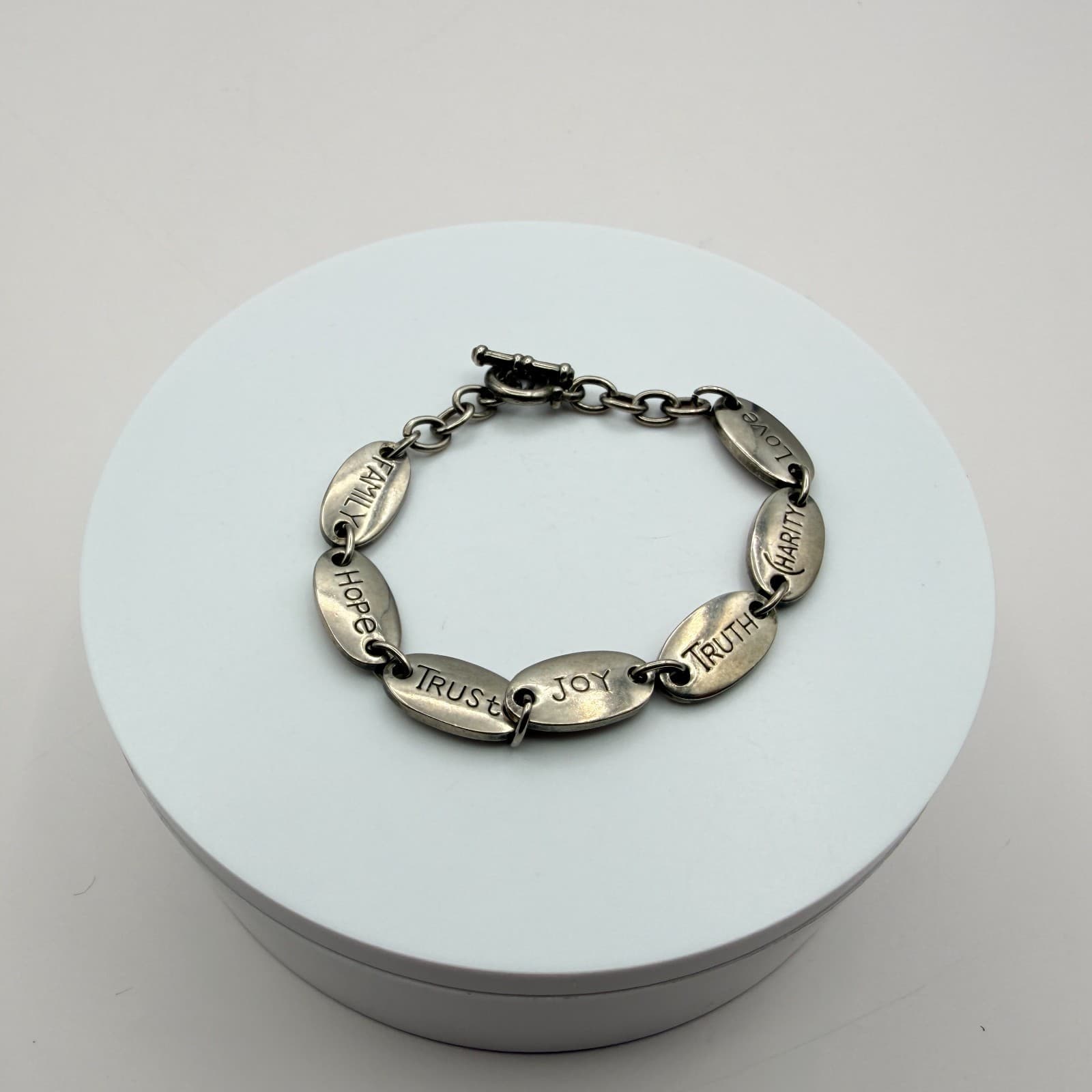 Vintage 90s Silver Tone Inspirational Message Oval Link Bracelet Fashion Jewelry - Thumbnail 7