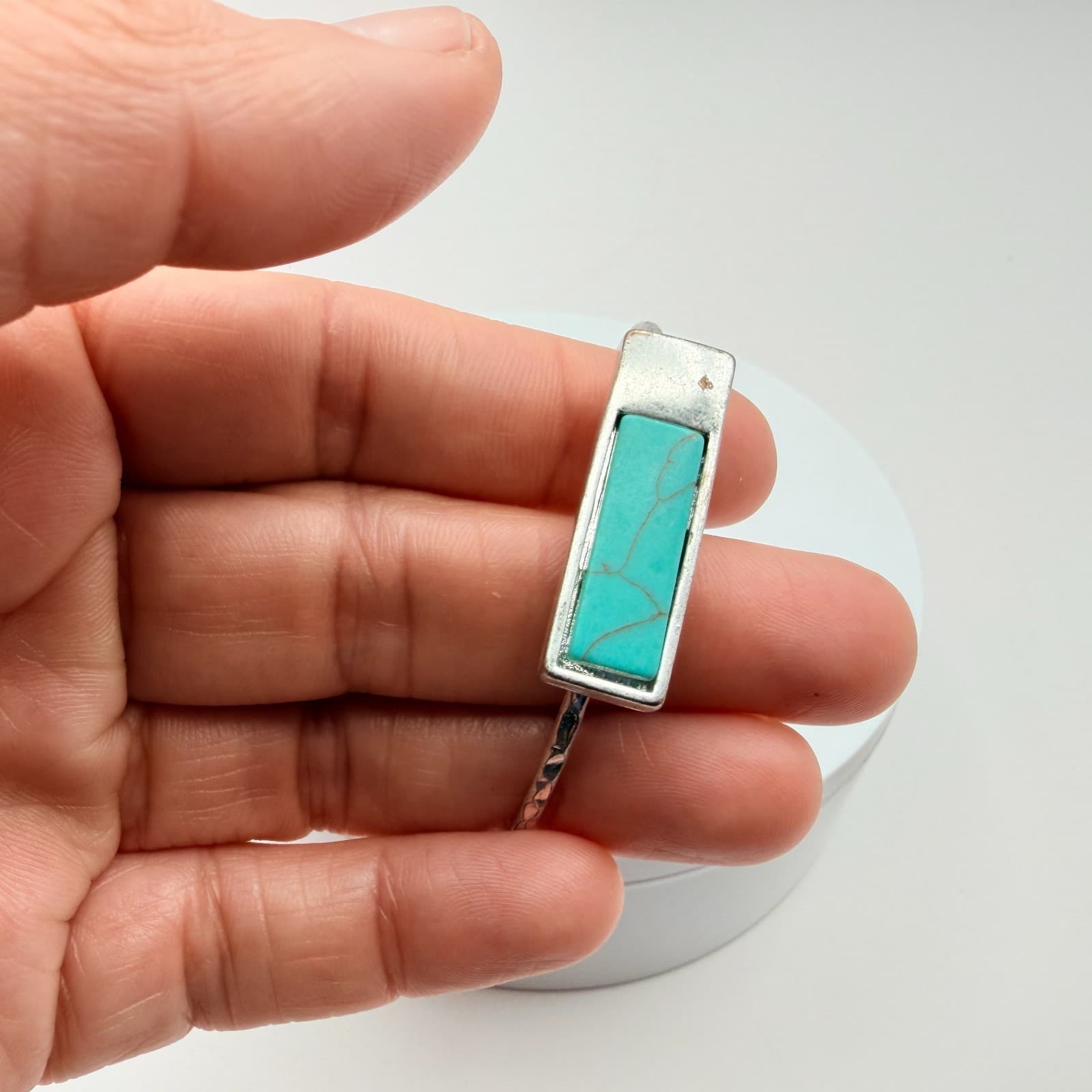 Vintage 90s Silver Tone Rectangular Faux Turquoise Cuff Bracelet Fashion Jewelry - Thumbnail 8