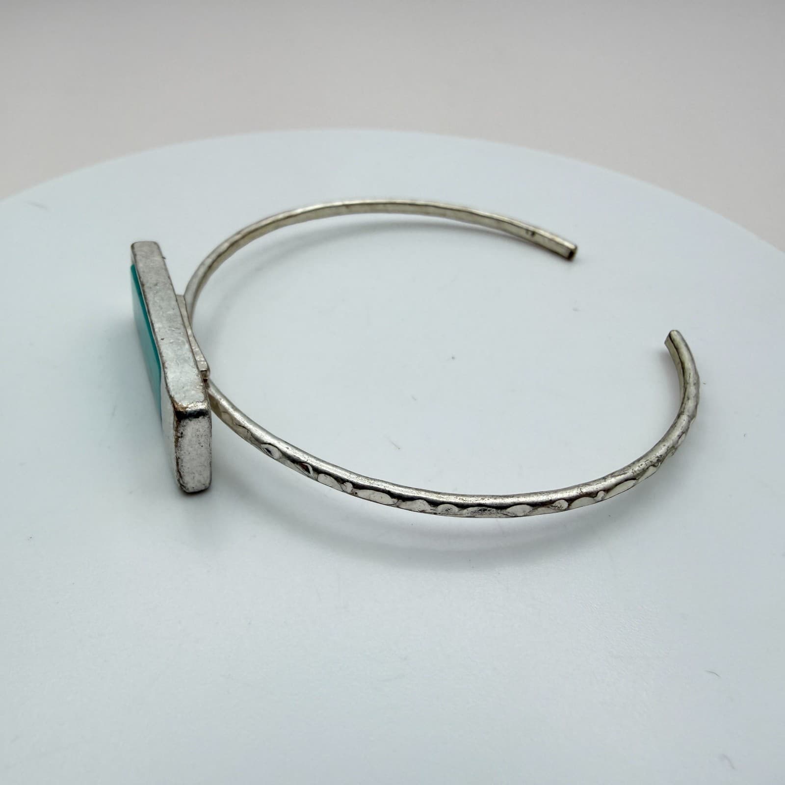 Vintage 90s Silver Tone Rectangular Faux Turquoise Cuff Bracelet Fashion Jewelry - Thumbnail 6