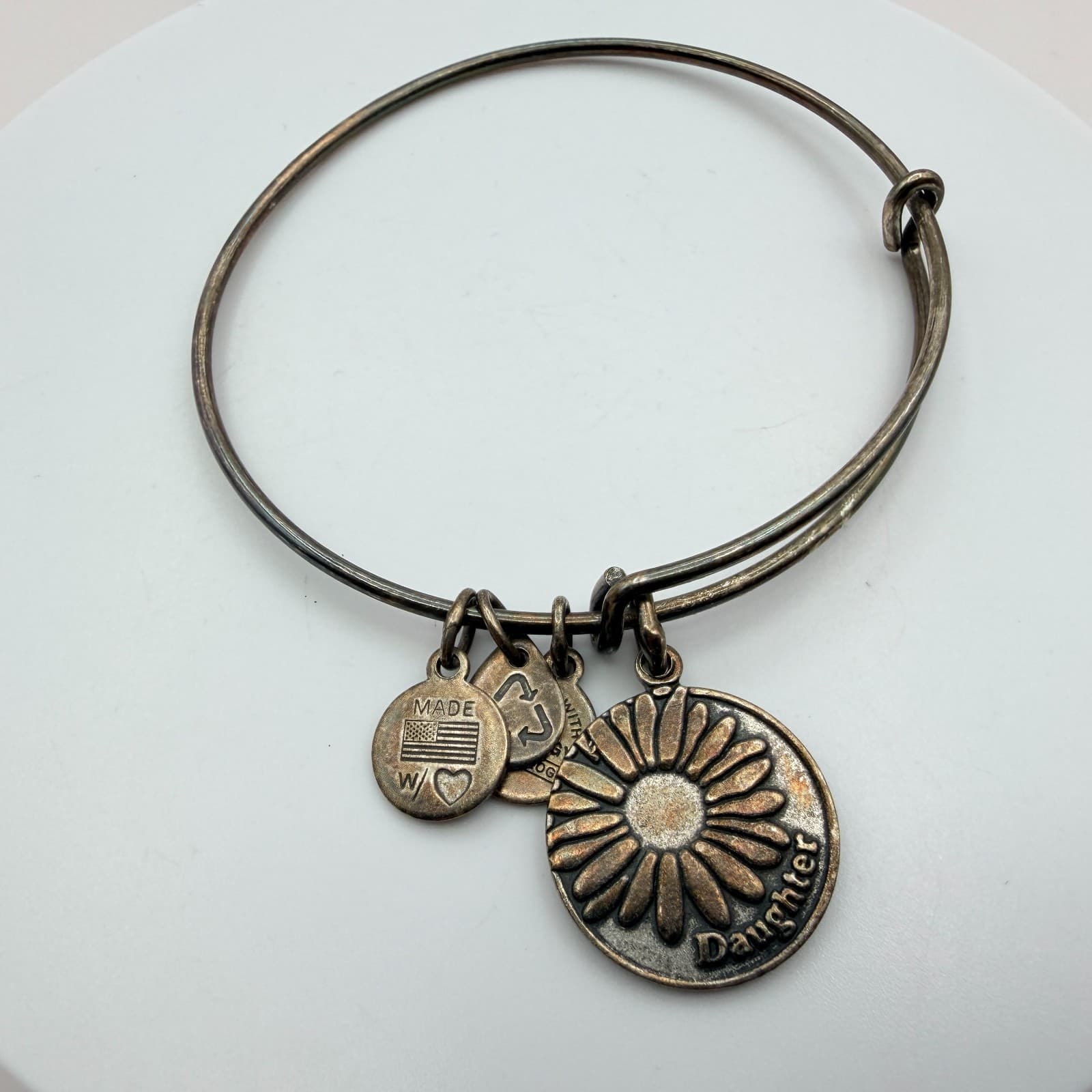 Vintage 90s Alex and Ani Silver Tone Daughter Daisy Flower Charm Bangle Bracelet - Thumbnail 7