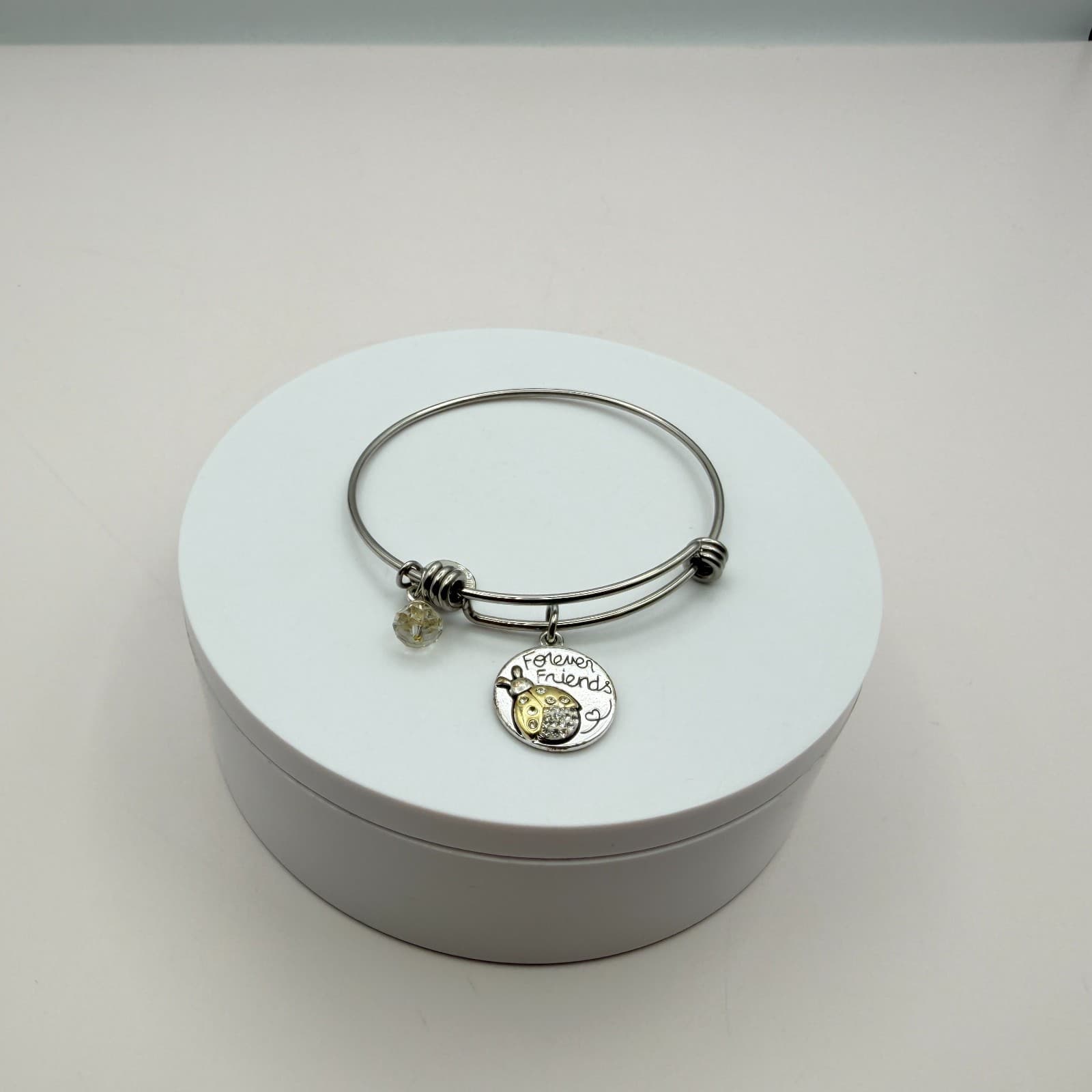 Vintage 90s Love This Life Silver Tone Forever Friends Ladybug Bangle Bracelet - Thumbnail 6