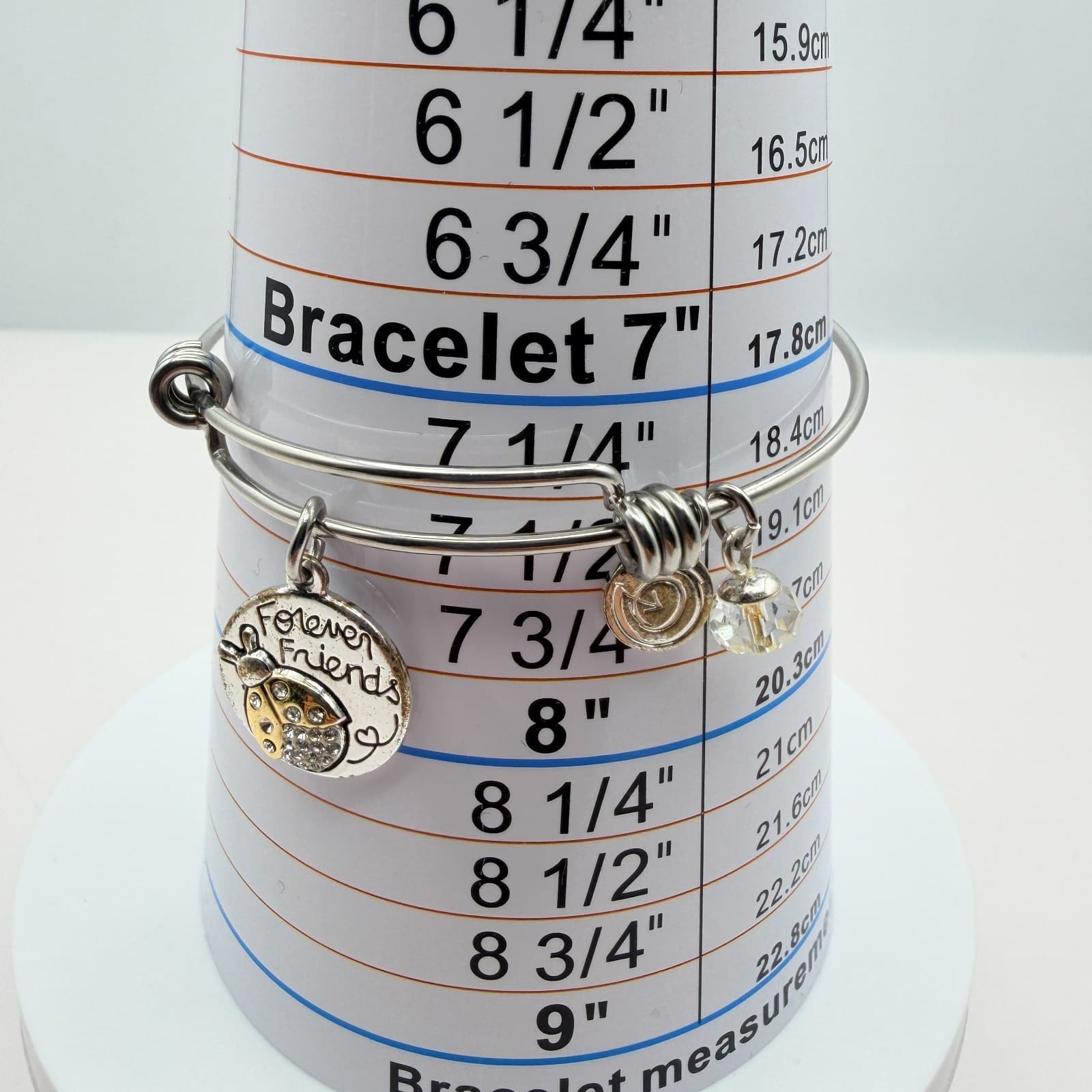 Vintage 90s Love This Life Silver Tone Forever Friends Ladybug Bangle Bracelet - Thumbnail 8