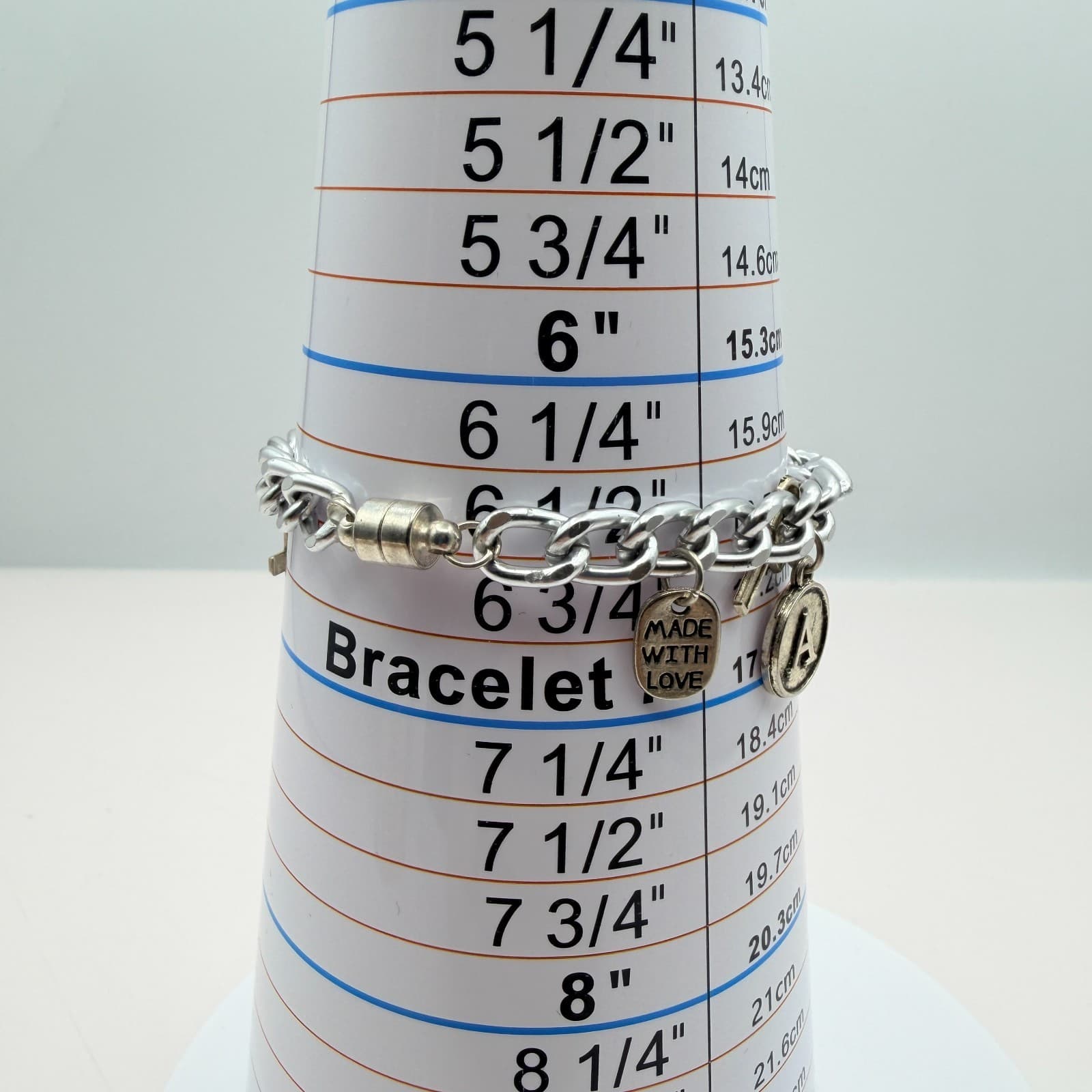 Vintage 90s Silver Tone Initial & Cross Charm Bracelet Magnetic Fashion Jewelry - Thumbnail 7