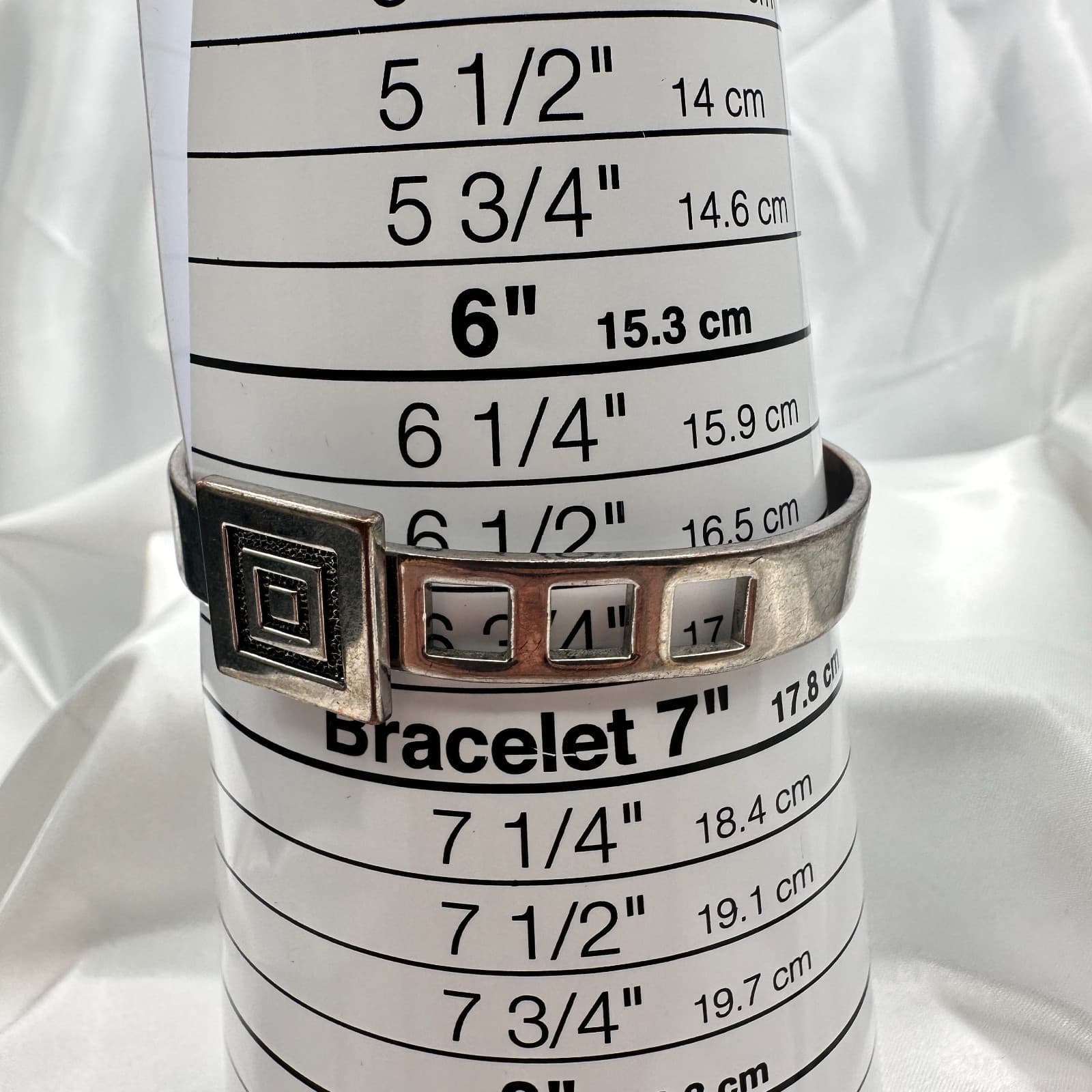 Vintage 90s Silver Tone Geometric Square Cuff Bracelet Modernist Boho Jewelry - Thumbnail 9