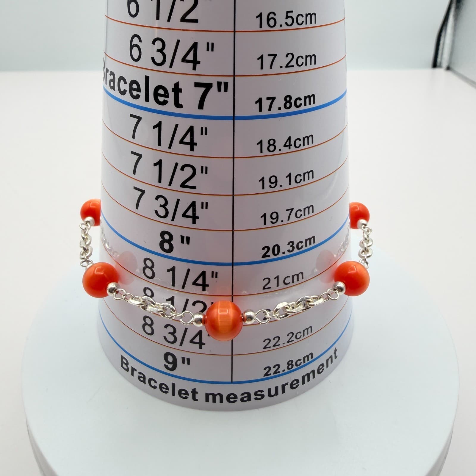 Vintage 90s Women's Silver Tone Chain Burnt Orange Bead Station Bracelet Jewelry - Thumbnail 5