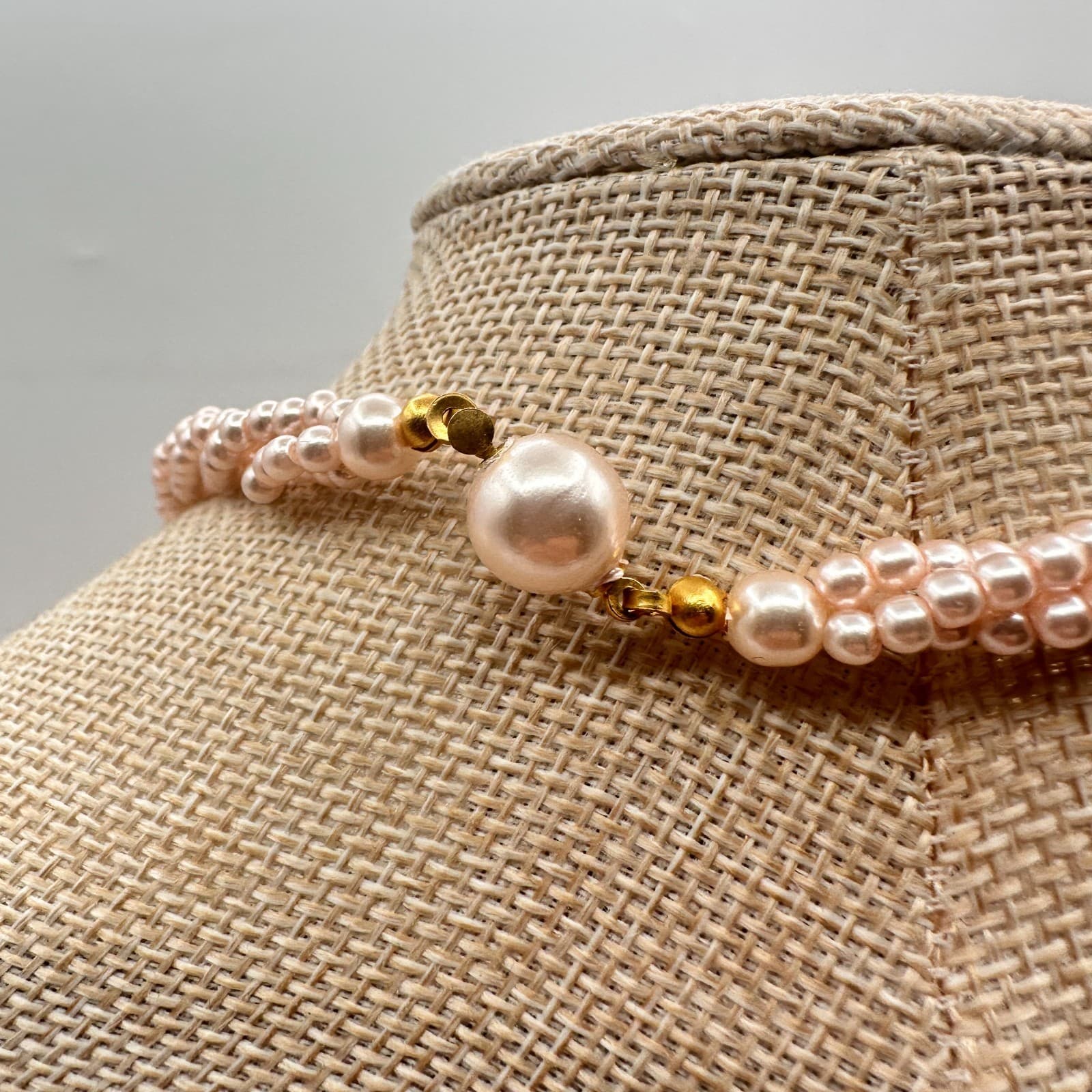 Vintage 80s Pink Beautiful Beaded Neckace For Women Jewelry - Thumbnail 6