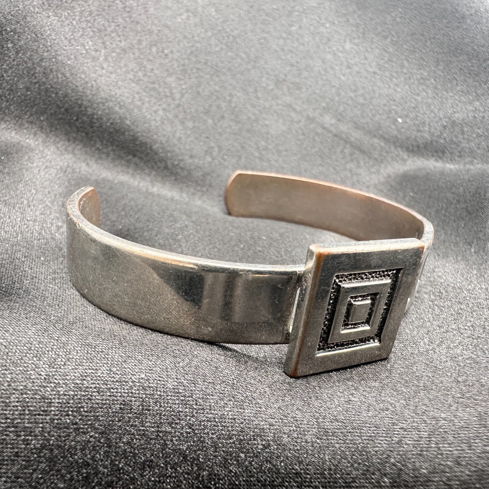 Vintage 90s Silver Tone Geometric Square Cuff Bracelet Modernist Boho Jewelry - Thumbnail 7