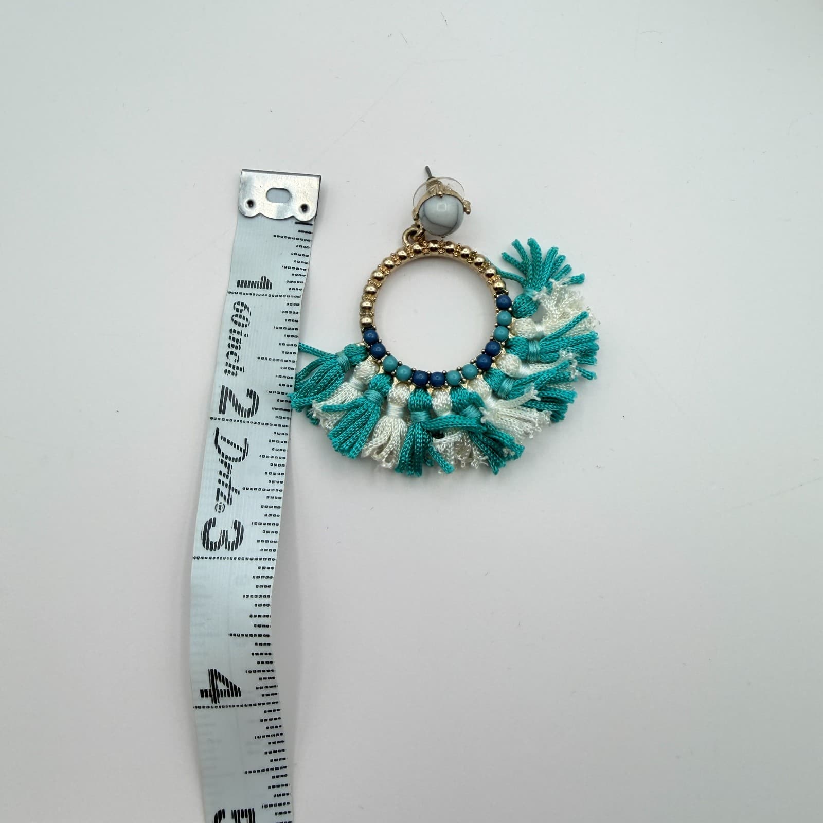 Vintage Y2K Gold Tone Tassel Hoop Earrings Beaded Women's Classic Jewelry - Thumbnail 8