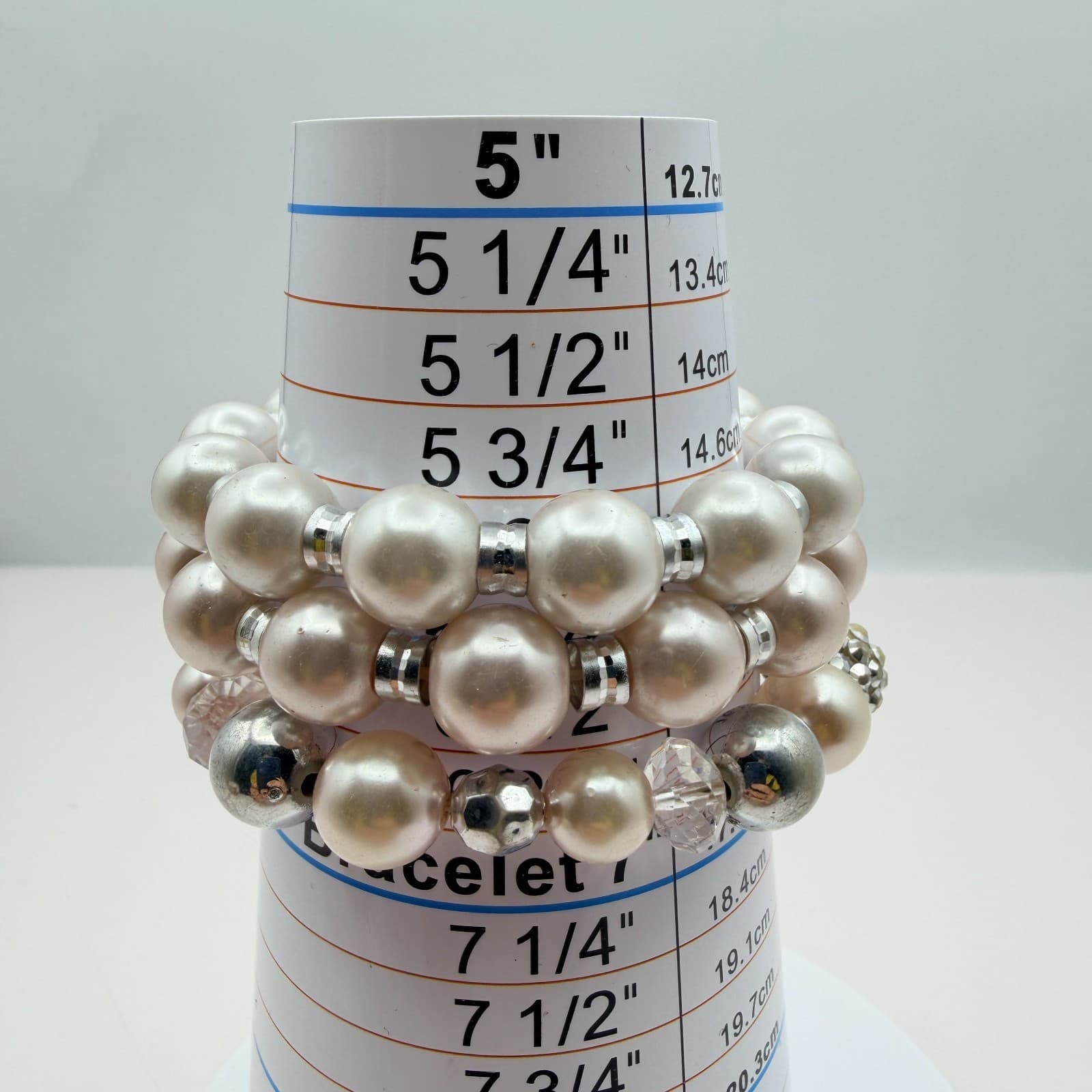 Vintage Y2K Silver Tone Faux Pearl Stretch Beaded Bracelet Women's Jewelry - Thumbnail 13