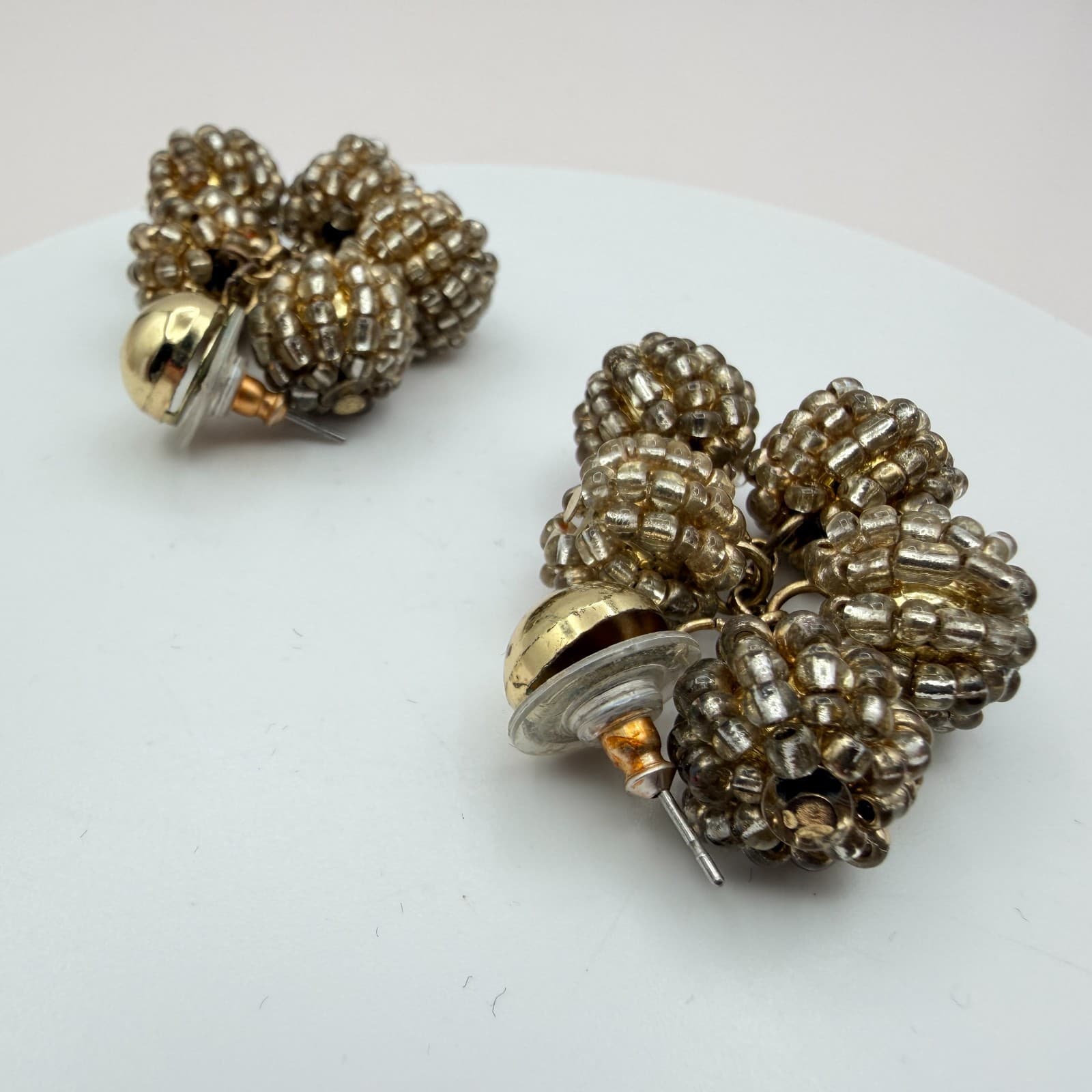 Vintage Y2K Gold Tone Beaded Dangle Earrings Statement Women's Classic Jewelry - Thumbnail 5