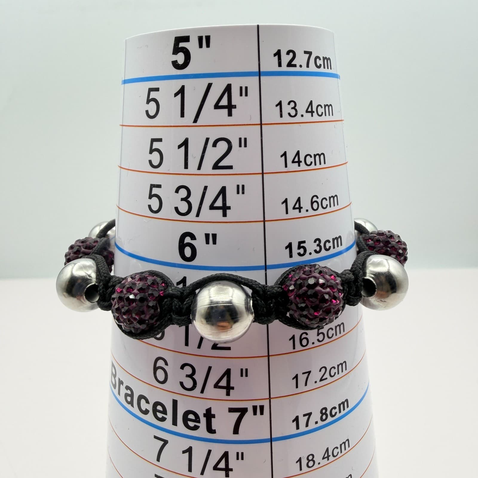 Vintage 90s Black Cord Purple Disco Ball Shamballa Bracelet Women's Jewelry - Thumbnail 8