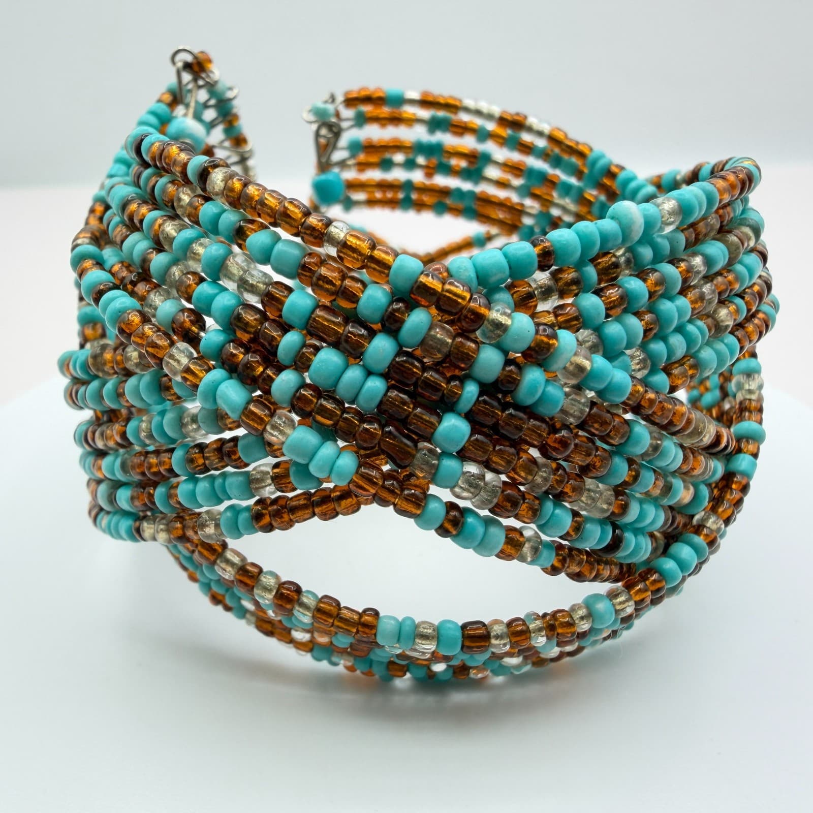 Vintage Y2K Multi Strand Beaded Cuff Bracelet Boho Women's Classic Jewelry - Thumbnail 4