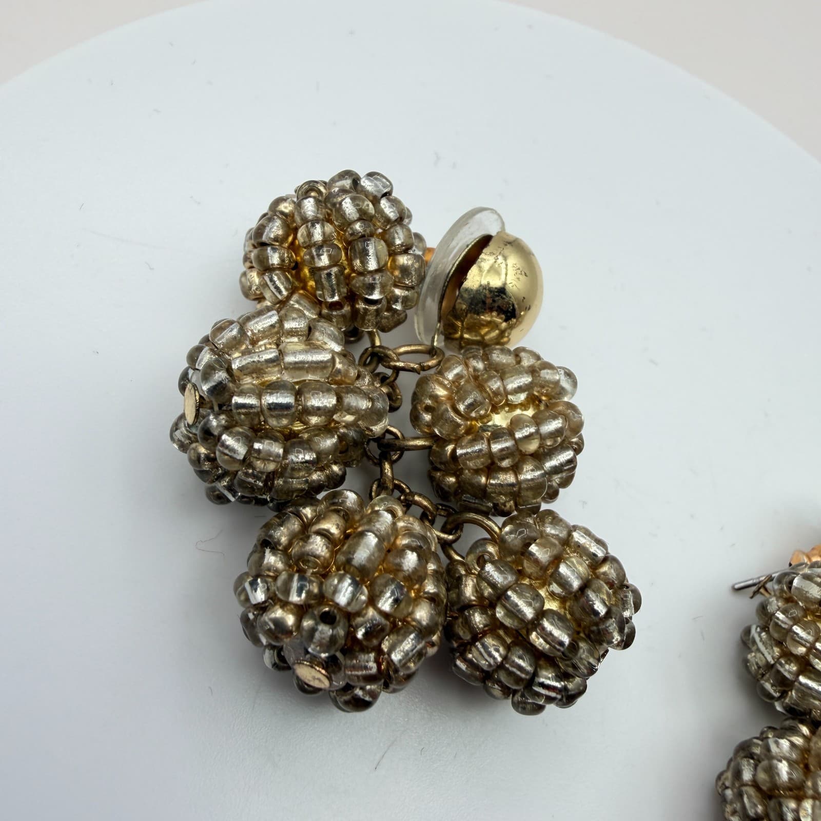 Vintage Y2K Gold Tone Beaded Dangle Earrings Statement Women's Classic Jewelry - Thumbnail 4