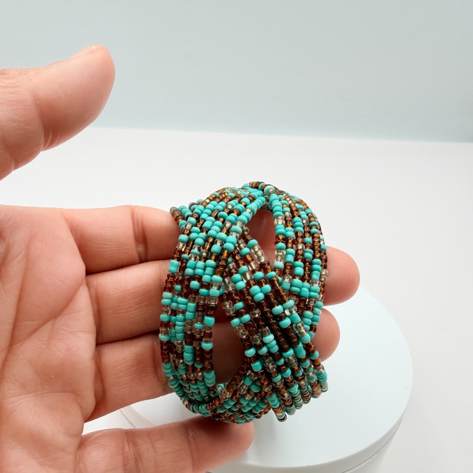 Vintage Y2K Multi Strand Beaded Cuff Bracelet Boho Women's Classic Jewelry - Thumbnail 10