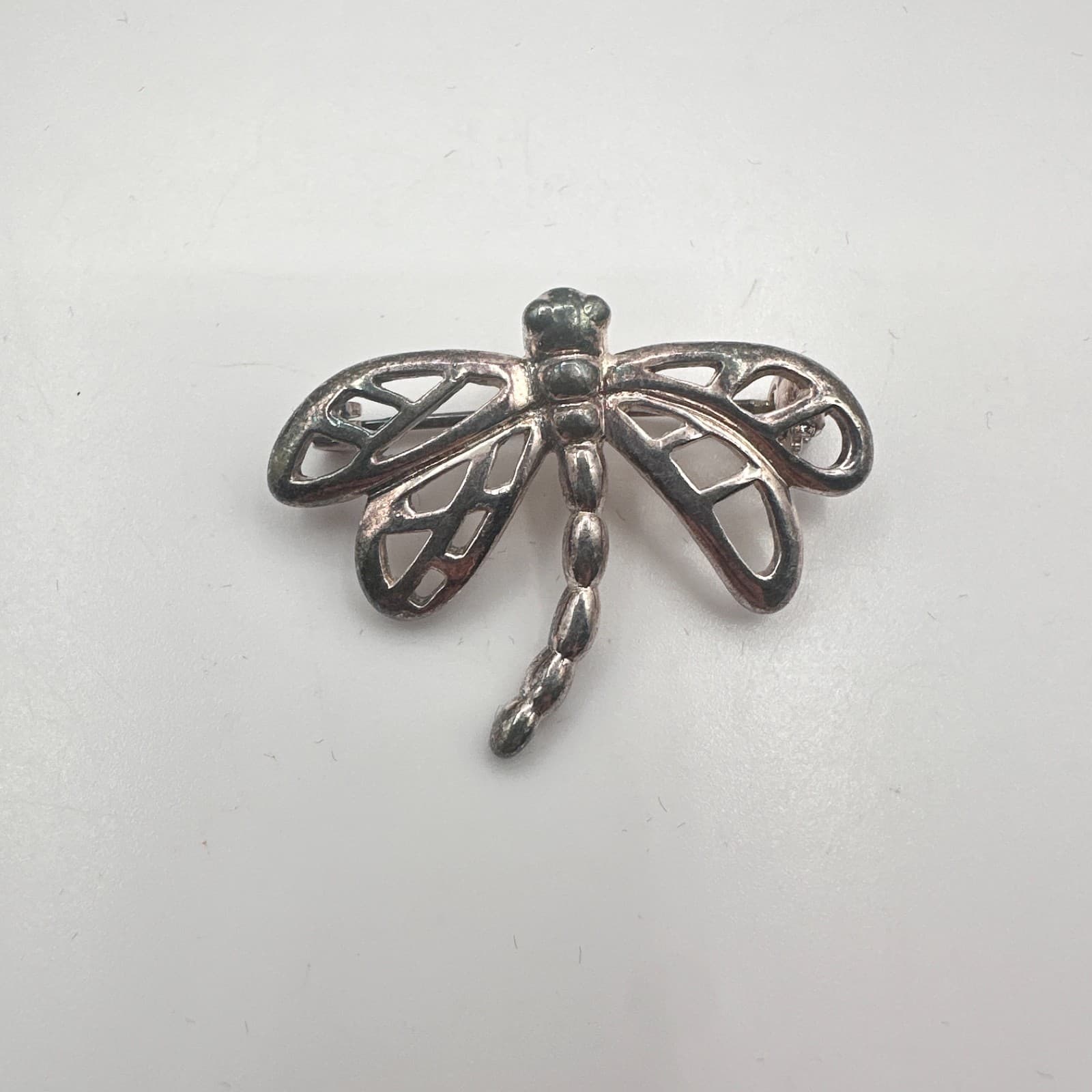 Vintage 90s Silver Tone Dragonfly Brooch Openwork Insect Pin Nature Jewelry - Thumbnail 3