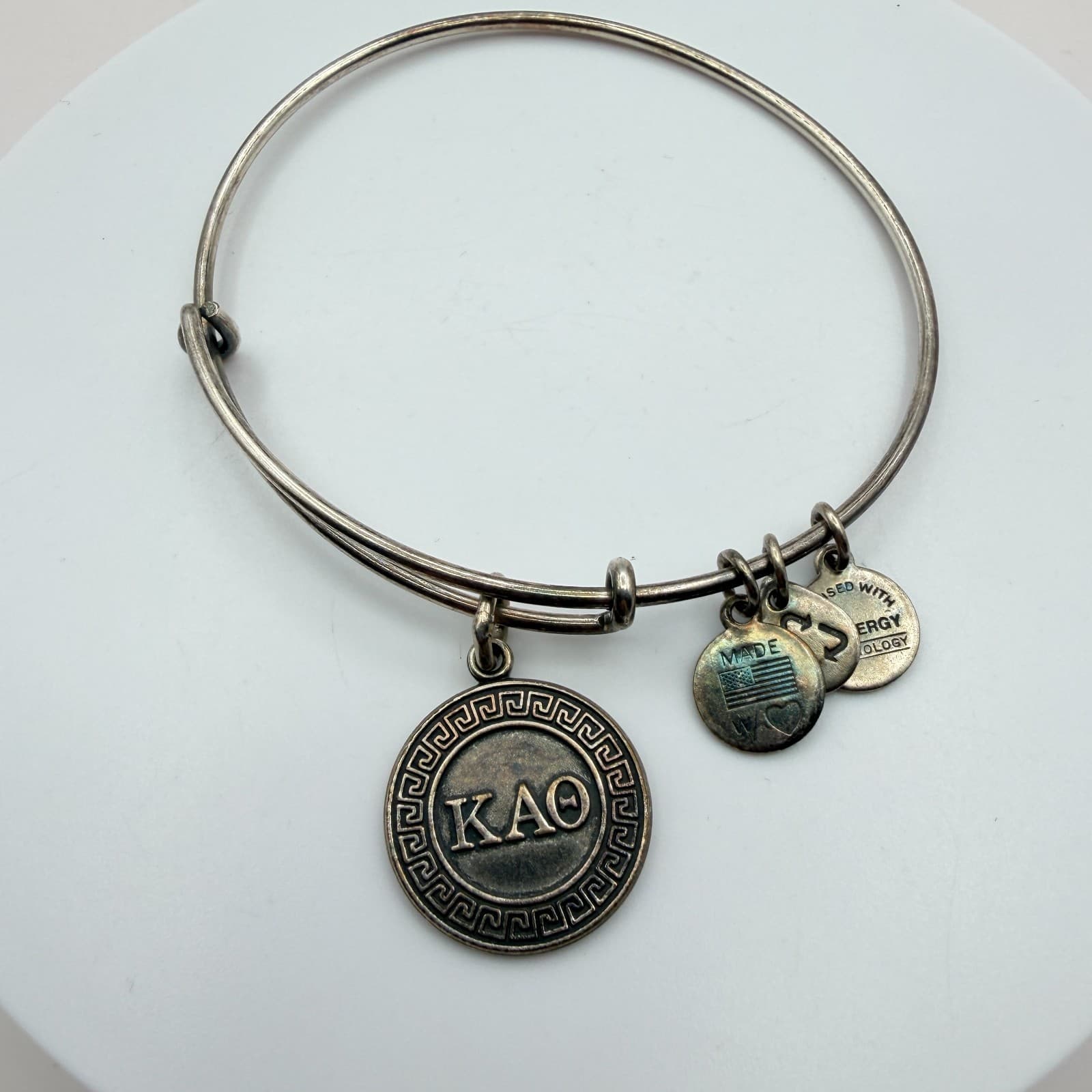 VTG 80s Alex and Ani Kappa Alpha Theta KAO Sorority Silver Tone Bangle Bracelet - Image 1
