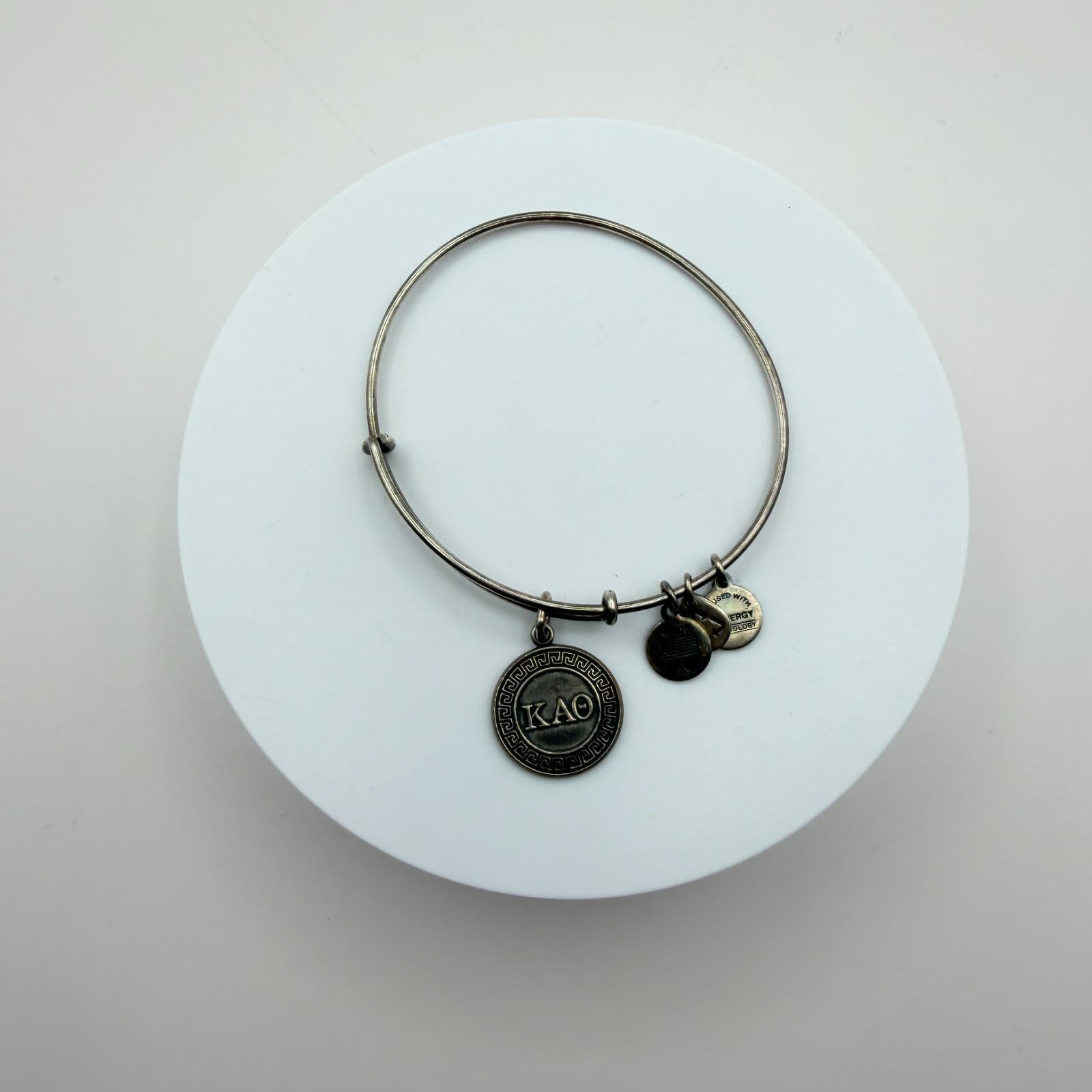VTG 80s Alex and Ani Kappa Alpha Theta KAO Sorority Silver Tone Bangle Bracelet - Thumbnail 2