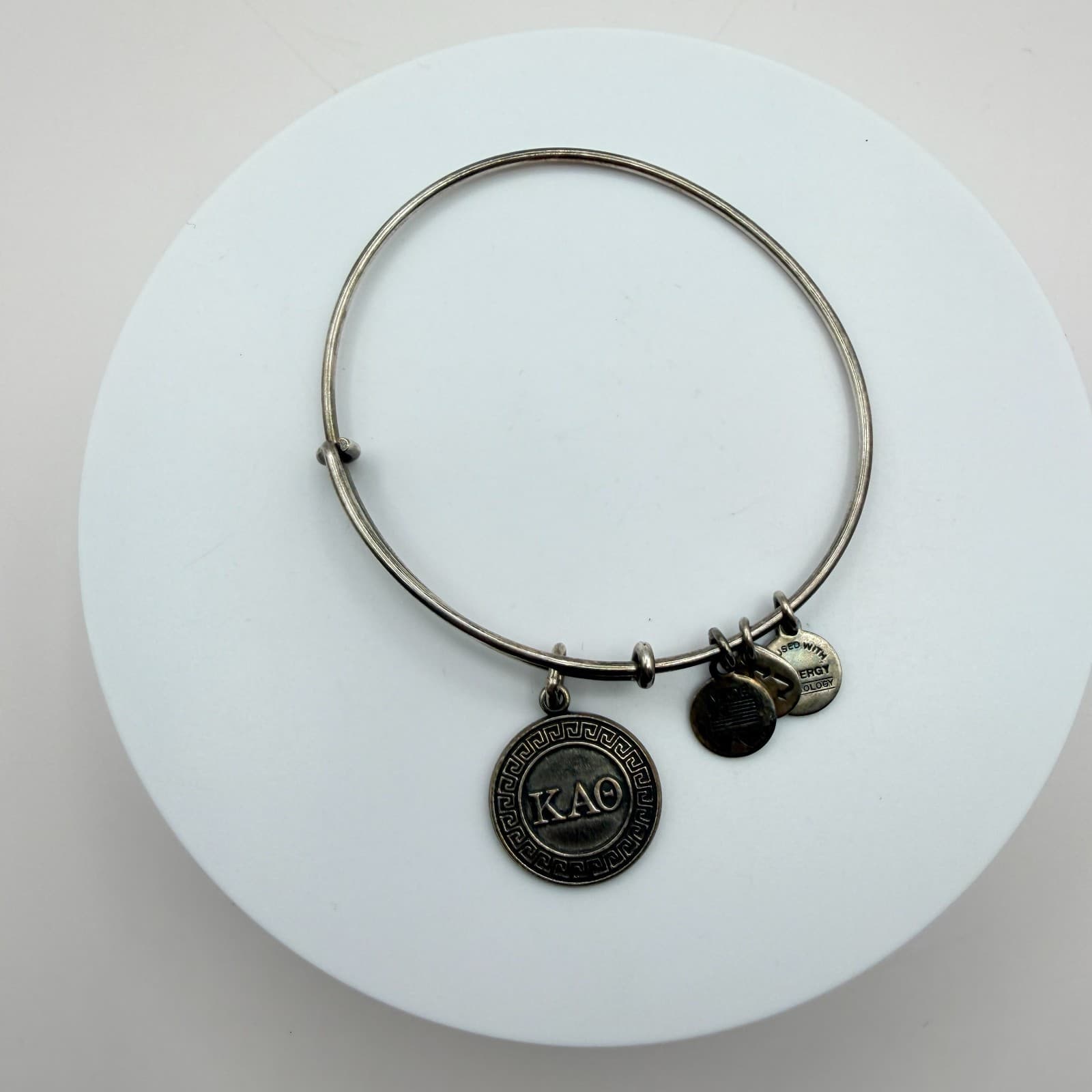 VTG 80s Alex and Ani Kappa Alpha Theta KAO Sorority Silver Tone Bangle Bracelet - Thumbnail 3
