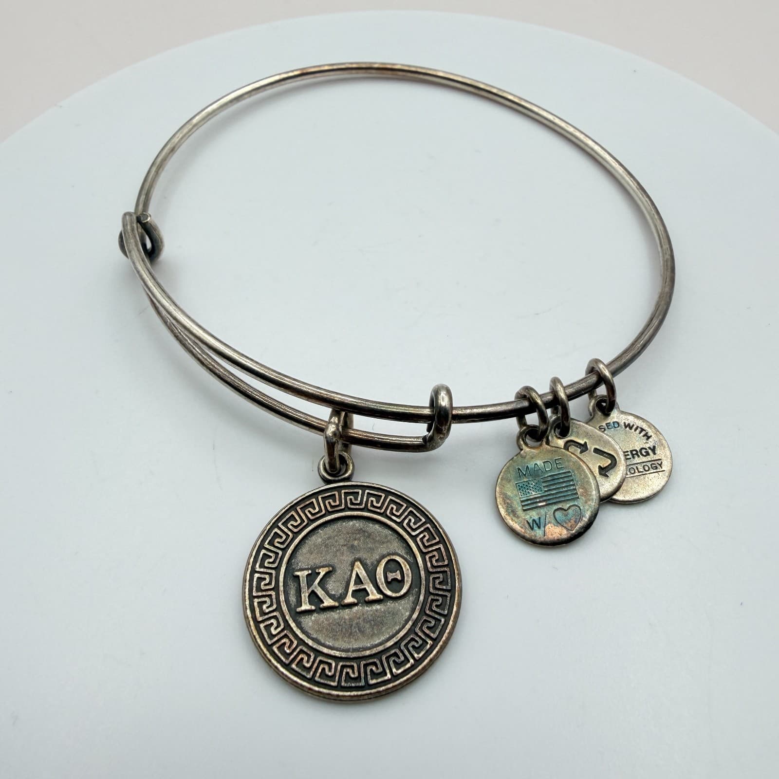 VTG 80s Alex and Ani Kappa Alpha Theta KAO Sorority Silver Tone Bangle Bracelet - Thumbnail 4